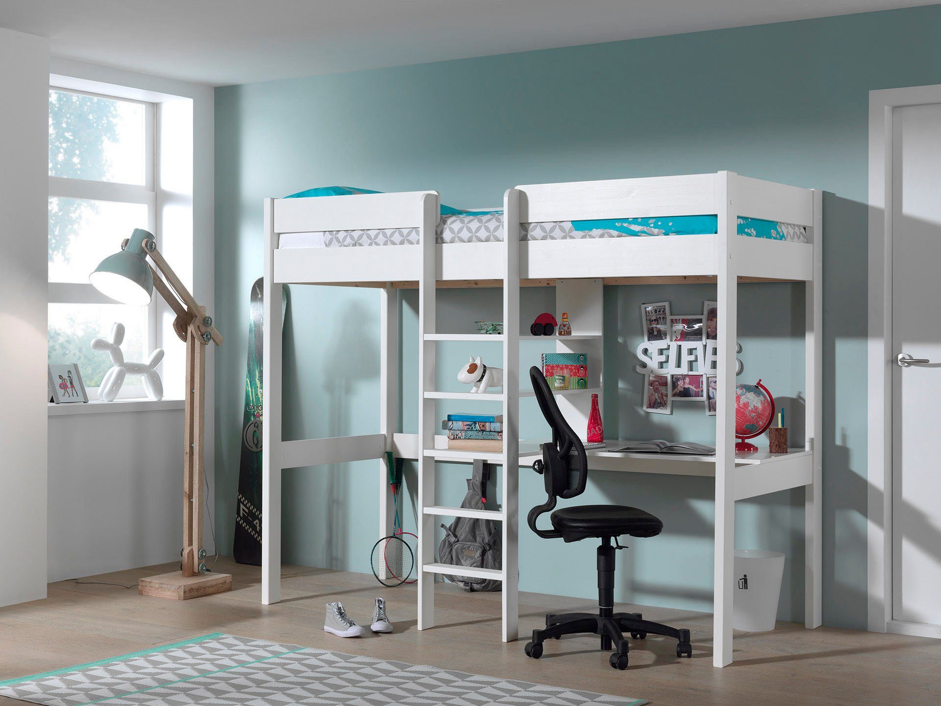 Vipack Hoogslaper PINO met schrijfblad en rek hoogslapers wit
