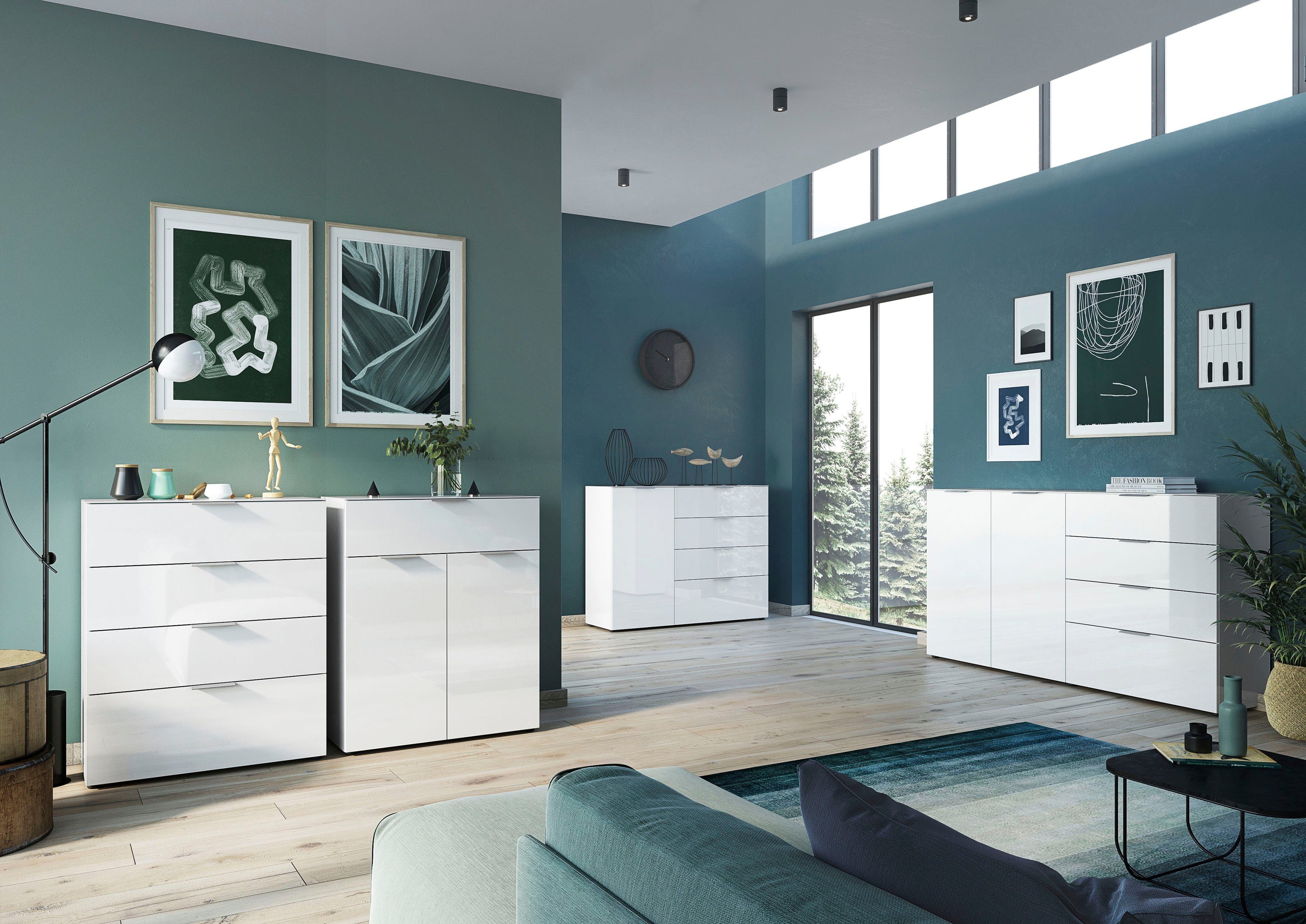 GERMANIA Dressoir OAKLAND in 2 breedten, fronten en bovenblad met glas-inlay