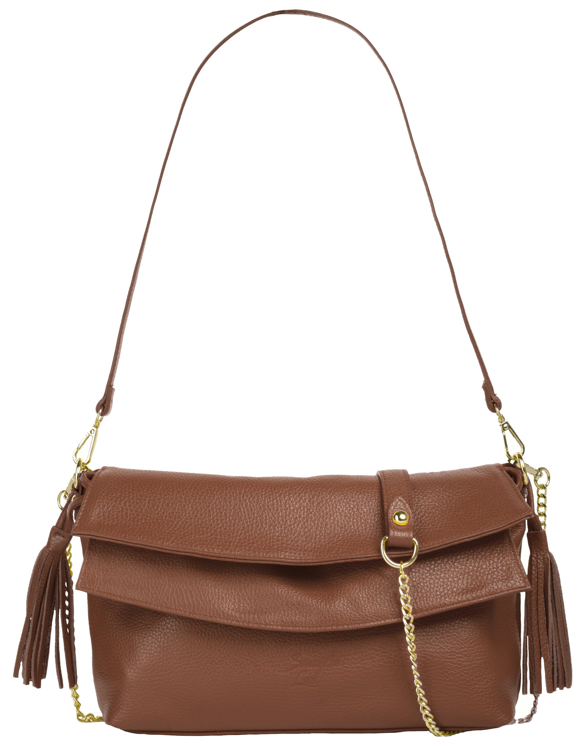 Samantha Look Schoudertas echt leer, made in italy dames tassen bruin