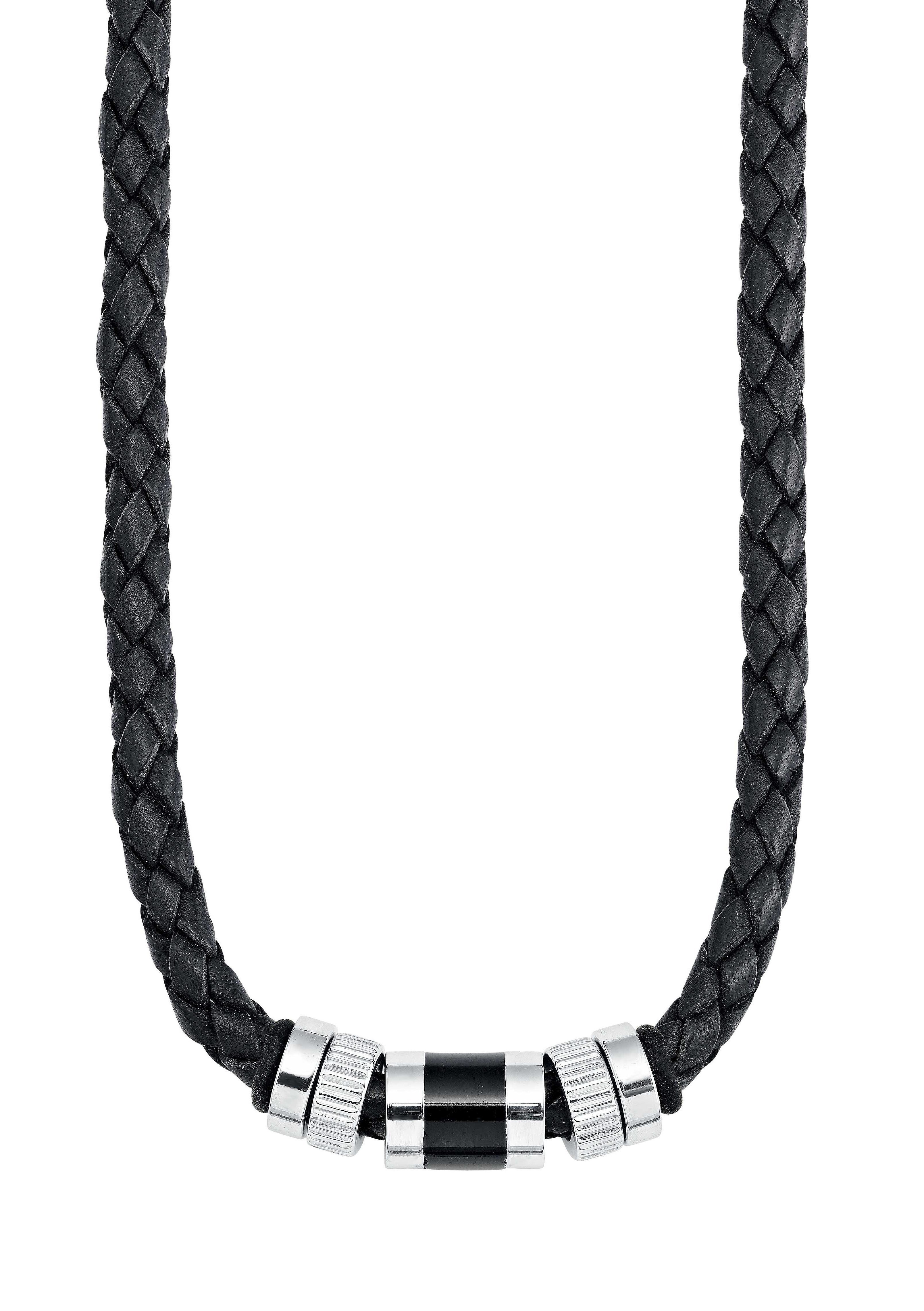 s.Oliver Leren bandje 9066681 met zirkoon (synthetisch) heren kettingen & hangers zwart