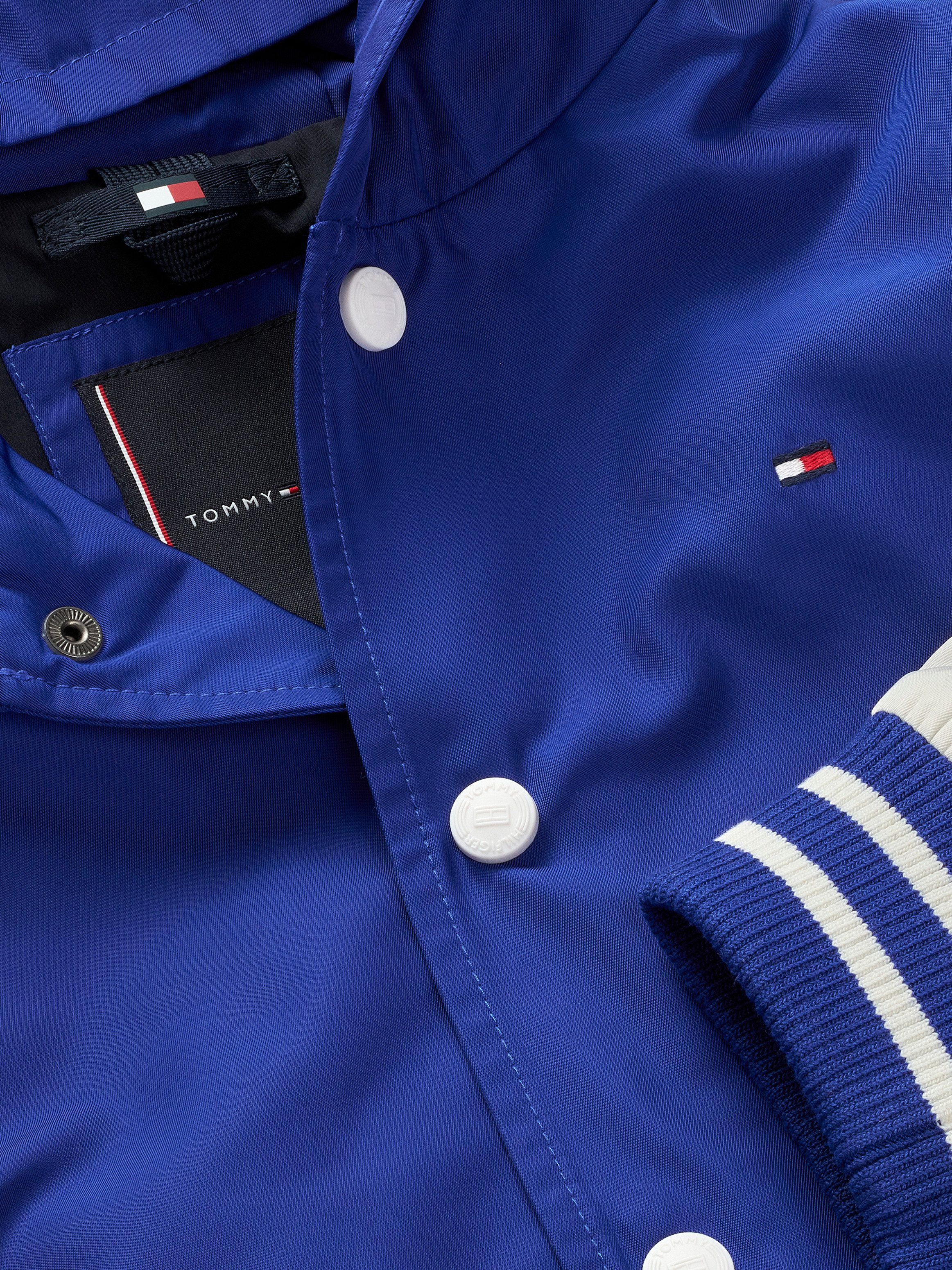 Tommy Hilfiger Bomberjack HOODED GRAPHIC BOMBER met groot logo, contrast-strepen