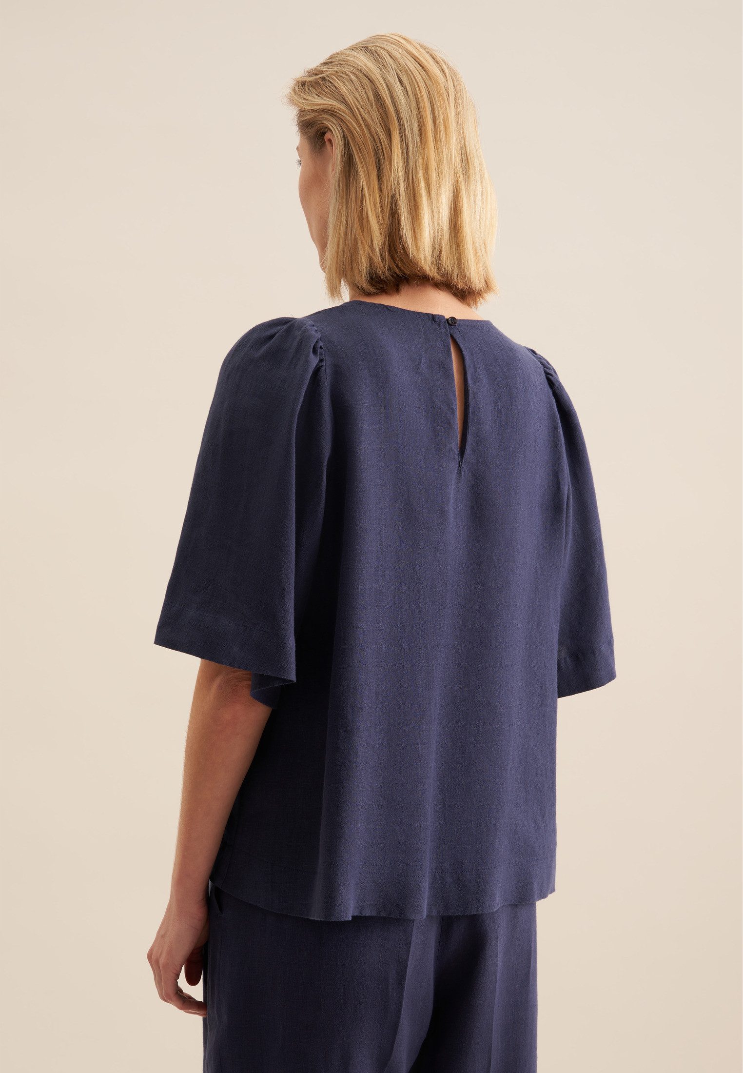 seidensticker Shirtblouse Zwarte roos Korte mouwen ronde hals uni