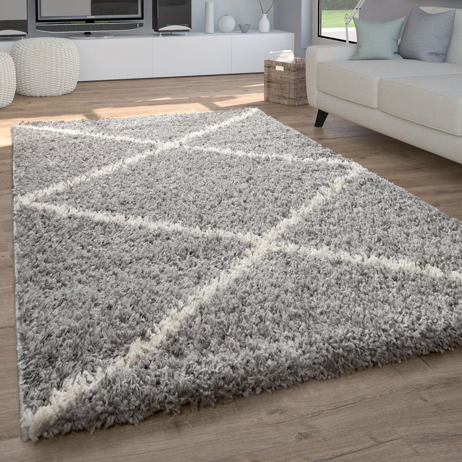 Paco Home Hoogpolig vloerkleed Kalmar 442 Scandinavisch design, ruitmotief, zacht & behaaglijk