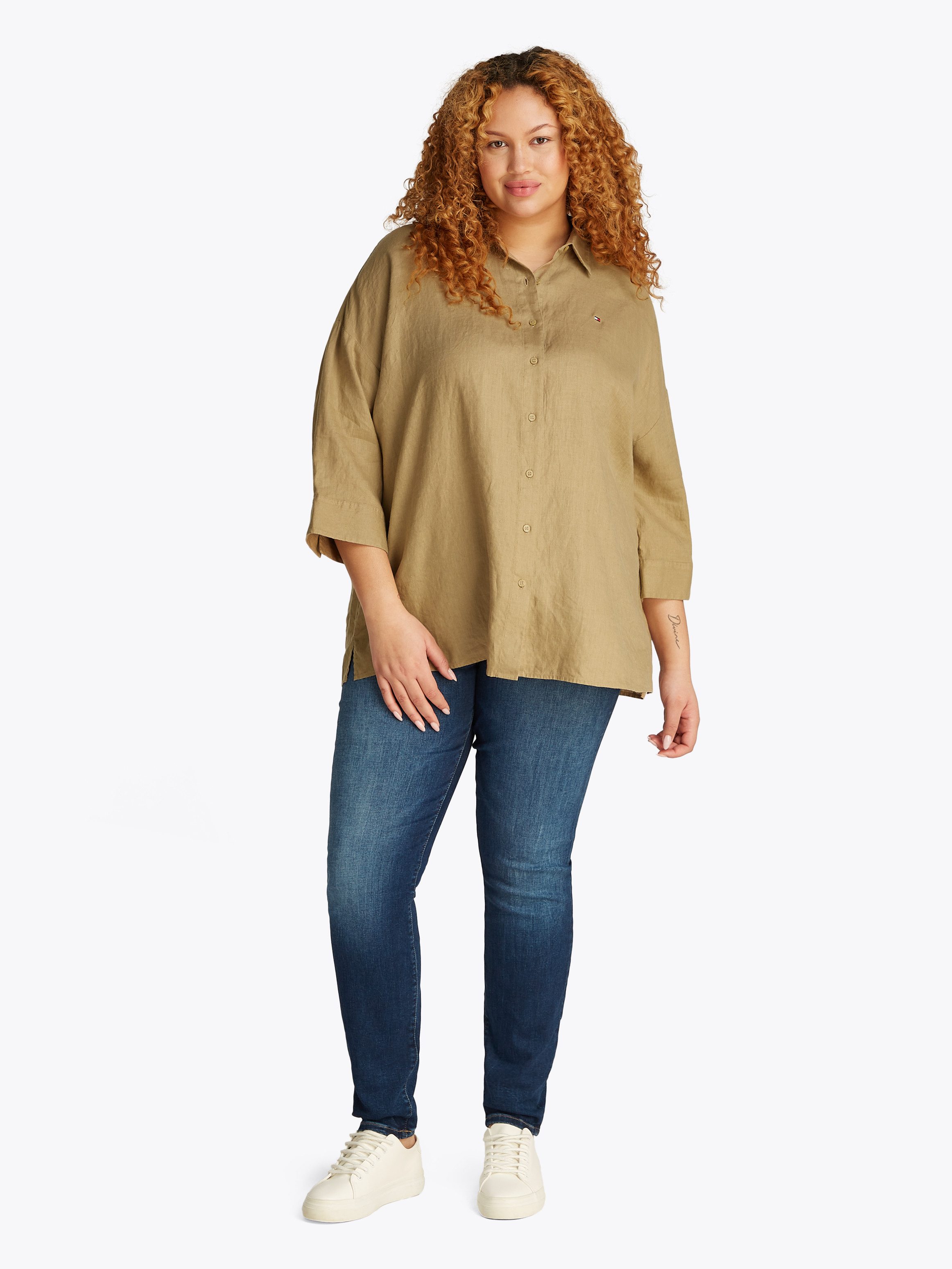 Tommy Hilfiger Curve Overhemdblouse CRV ESS LINEN EASY SHIRT in grote maten, linnenkwaliteit