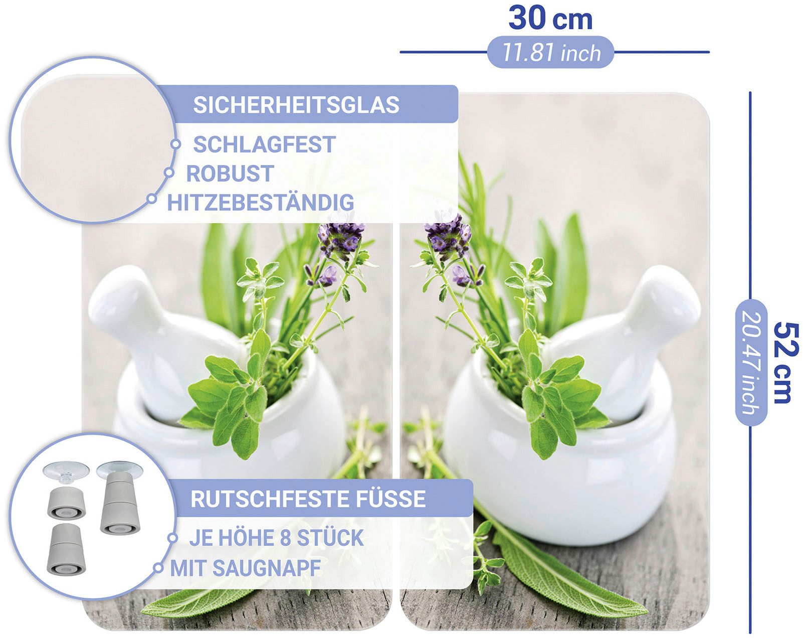 WENKO Kookplaatdeksel Universeel model Kruidentuin Kookplaatafdekking voor alle soorten kookplaten, krasvast, met antislipvoetjes (set, 2-delig)