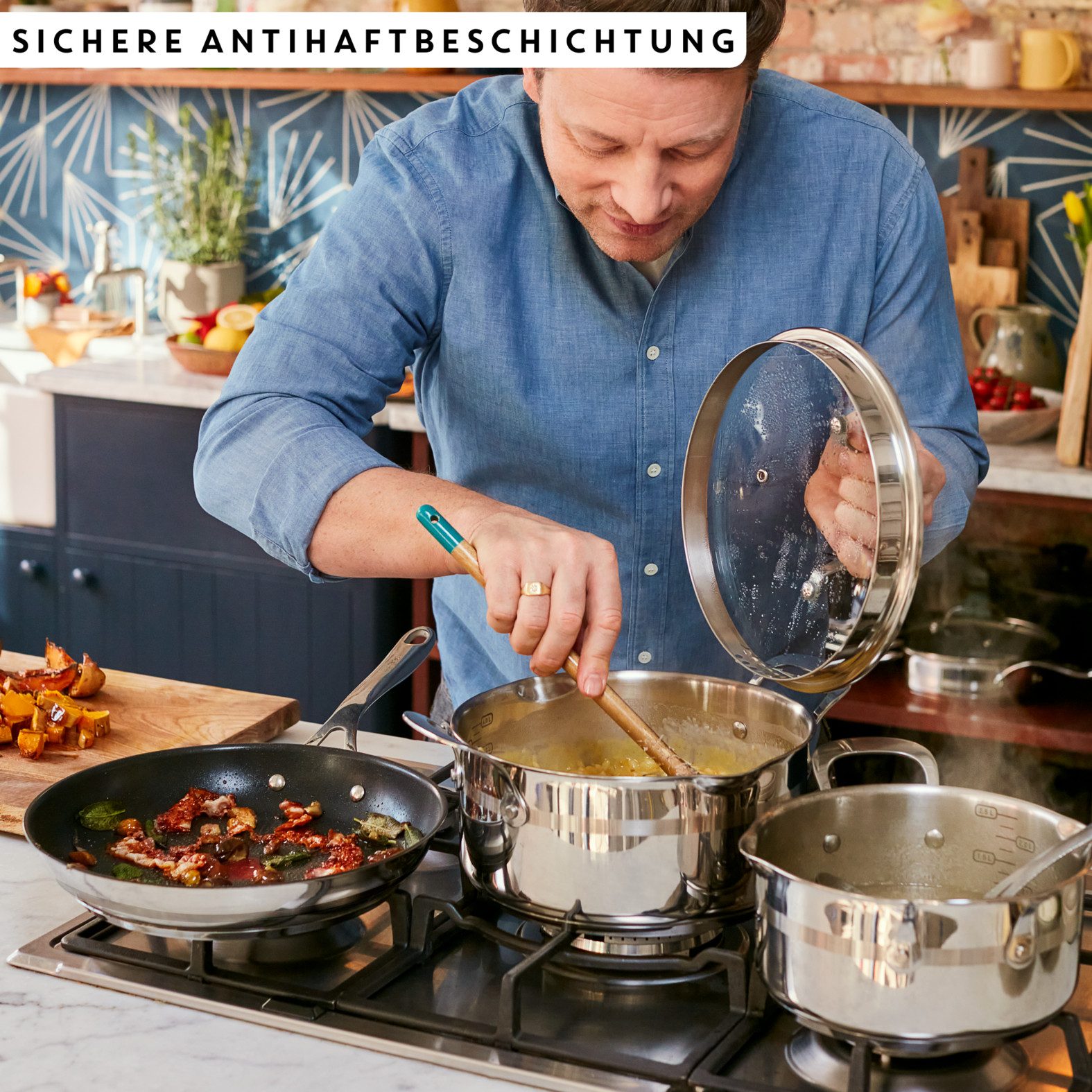 Tefal Pannenset Jamie Oliver Cook Smart voor alle kookplaten, inductie, thermo-signaal (set, 3-delig)