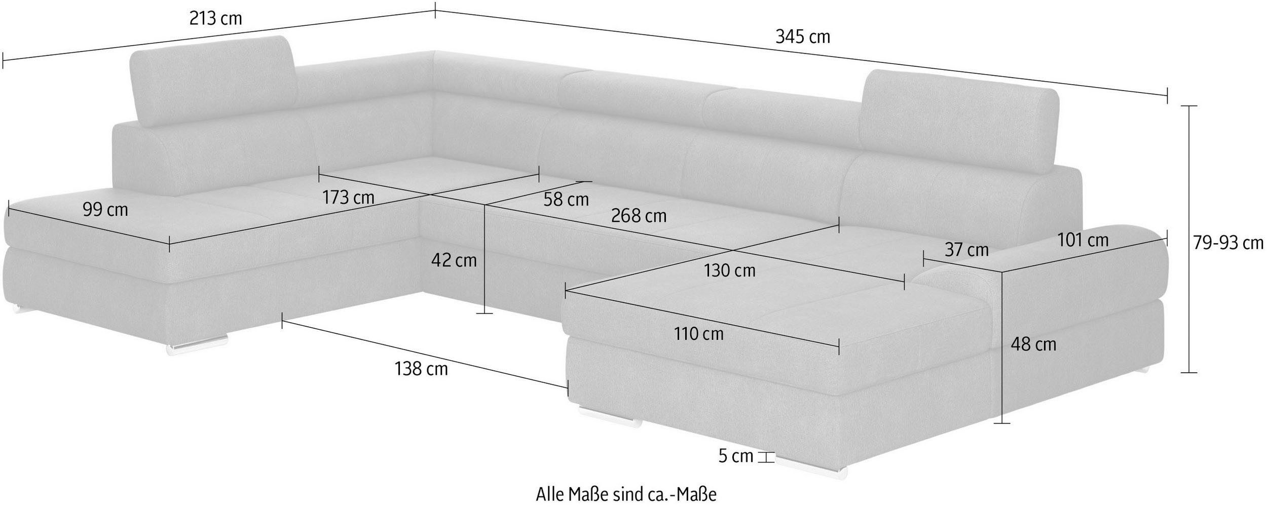 sit&more Zithoek U-model met verstelbare hoofdsteunen, naar keuze met slaapfunctie