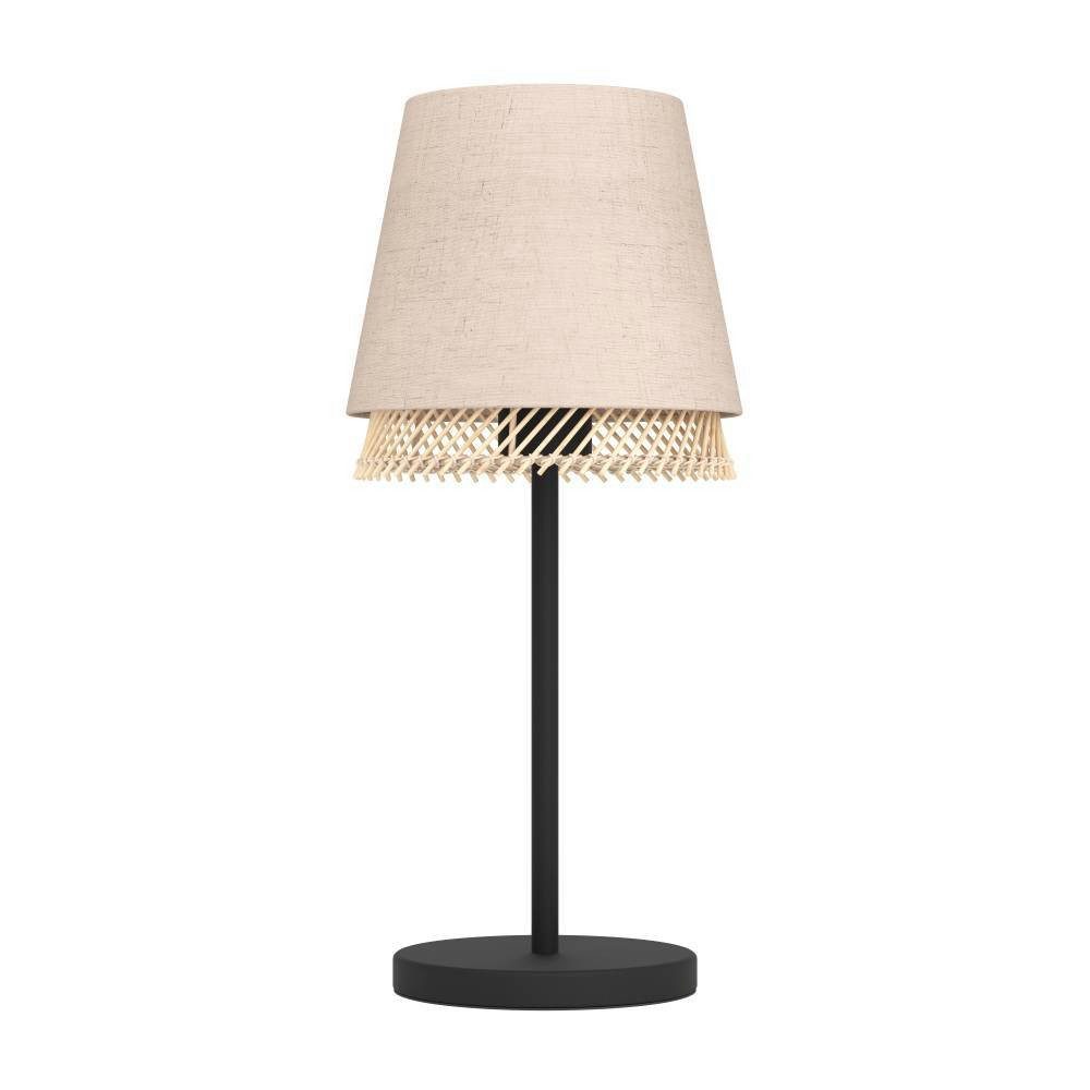 EGLO Tafellamp TABLEY Nachtkastlamp, metaal in zwart, bamboe en linnen, E27 fitting (1 stuk)