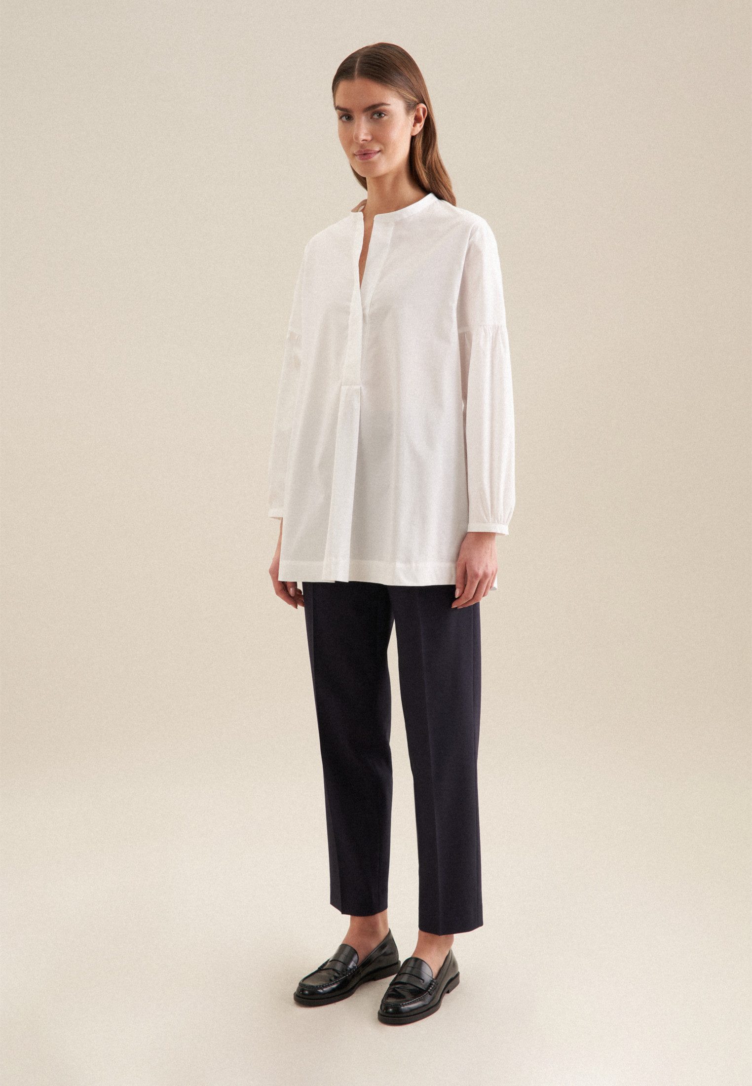 seidensticker Klassieke blouse Zwarte roos Lange mouwen ronde hals uni