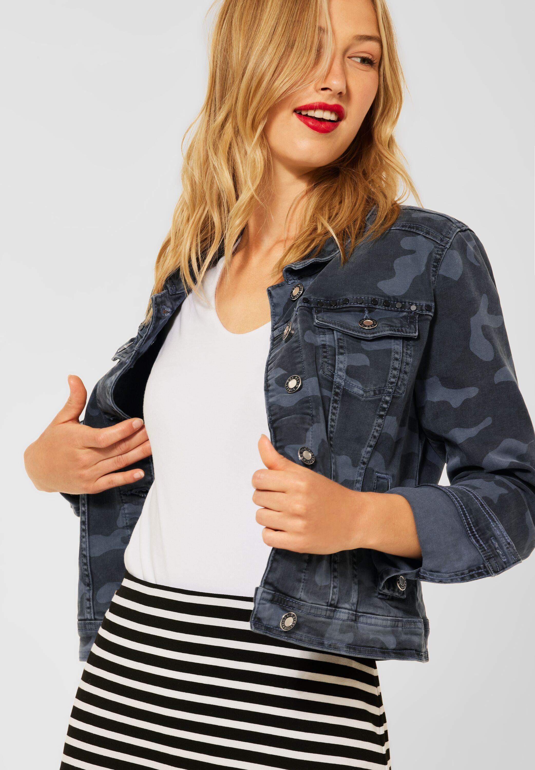 street one jeansjack met knoopsluiting grijs