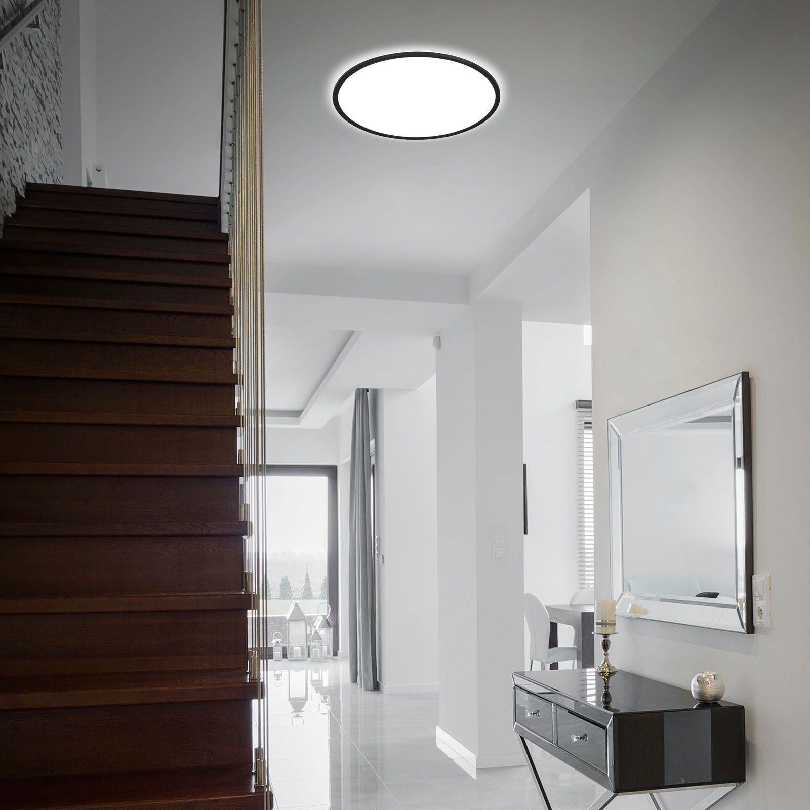 Briloner Leuchten Led-paneel 3428015 SLIM Plafondlamp, 48x3 cm, zwart, 30W, woonkamer, slaapkamer, keuken