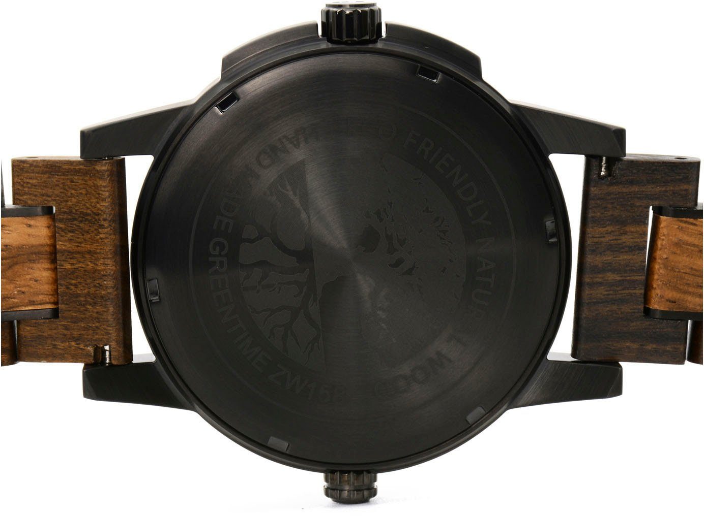 GreenTime Kwartshorloge ZW158A Polshorloge, herenhorloge, houten horloge, lichtgevende wijzers, datum