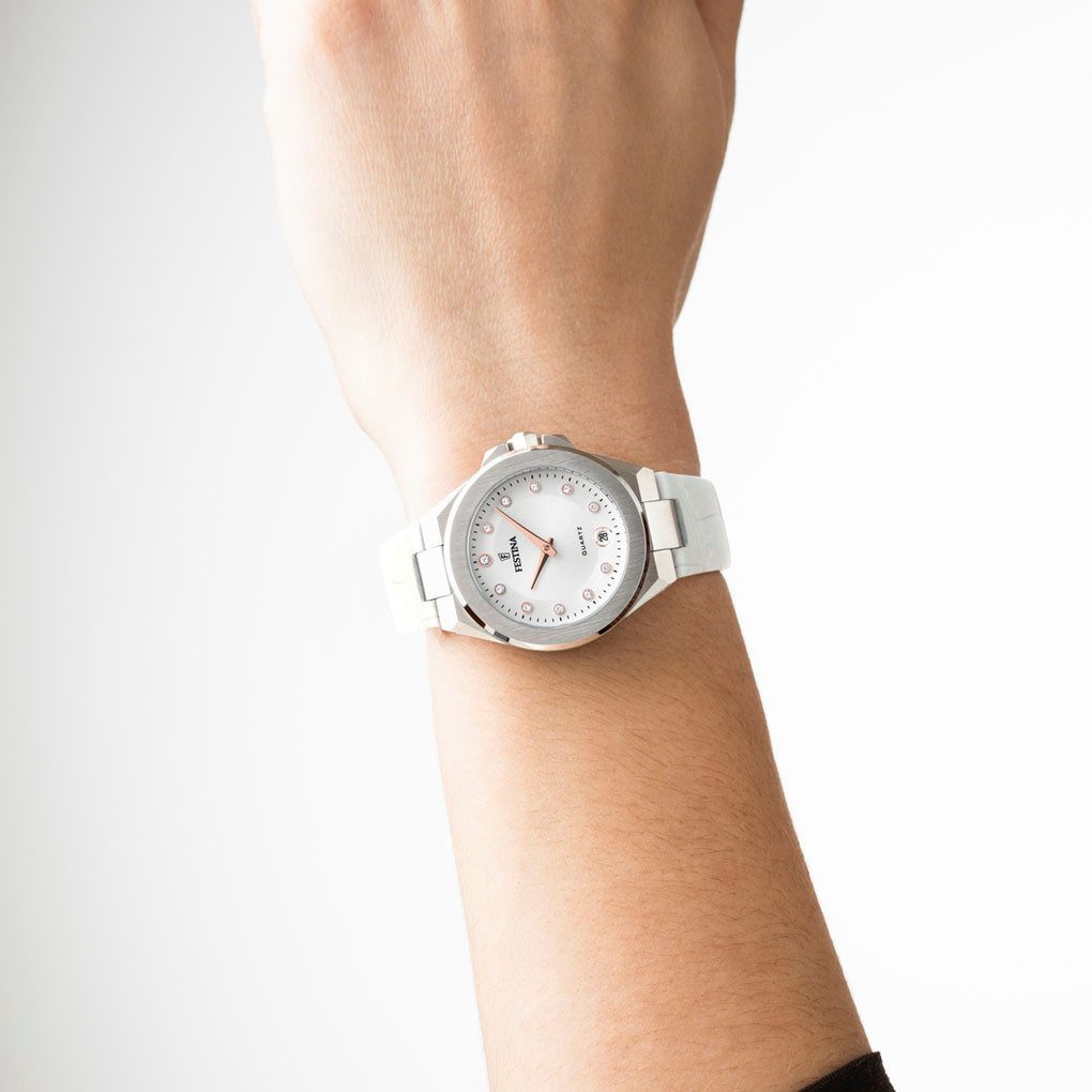 Festina Kwartshorloge Mademoiselle Horloge, dameshorloge, leren band, analoog, dag, zirkonia (synth.)