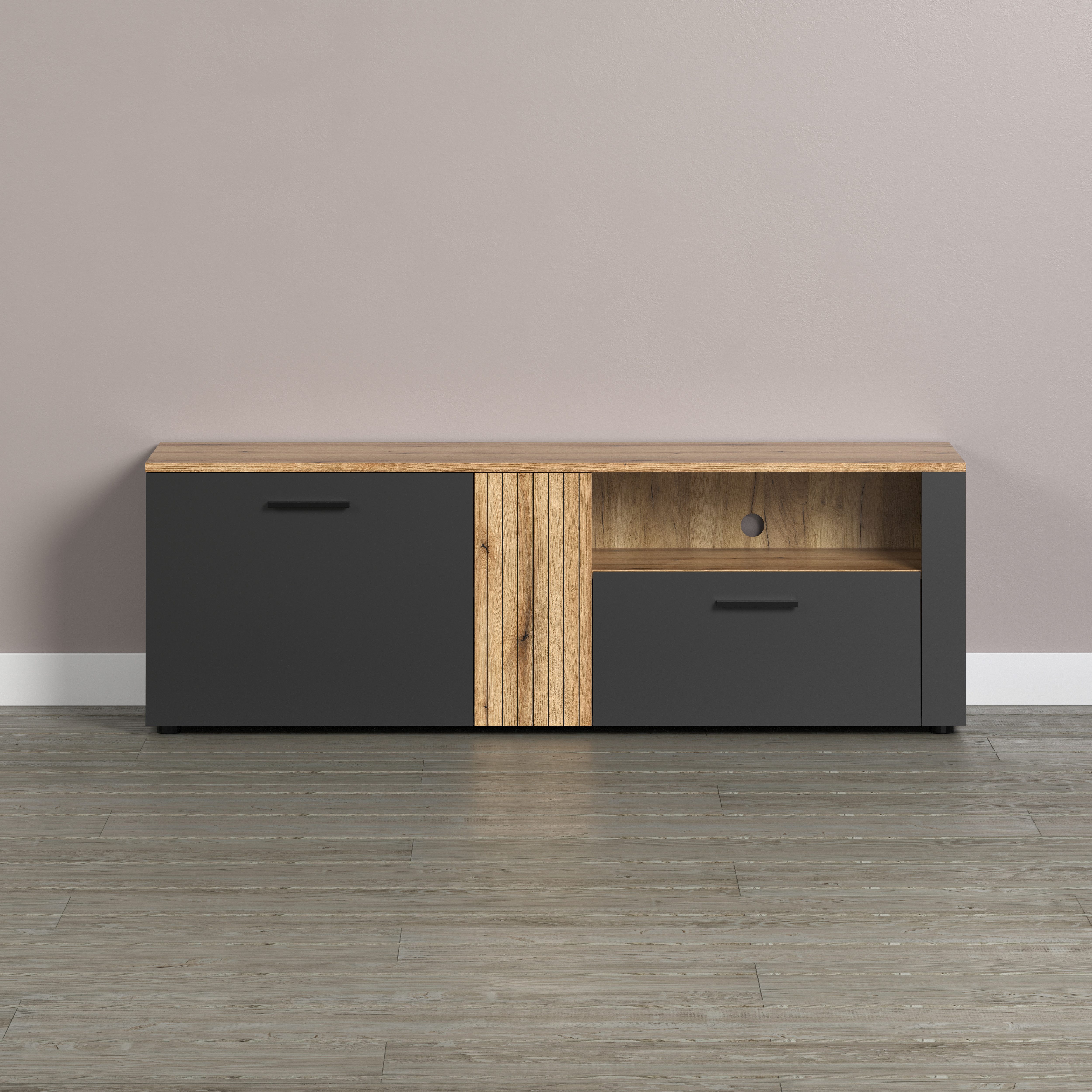 INOSIGN Tv-meubel Estepona TV-lowboard met ribbeloptiek - deuren links of rechts monteerbaar (1 stuk)