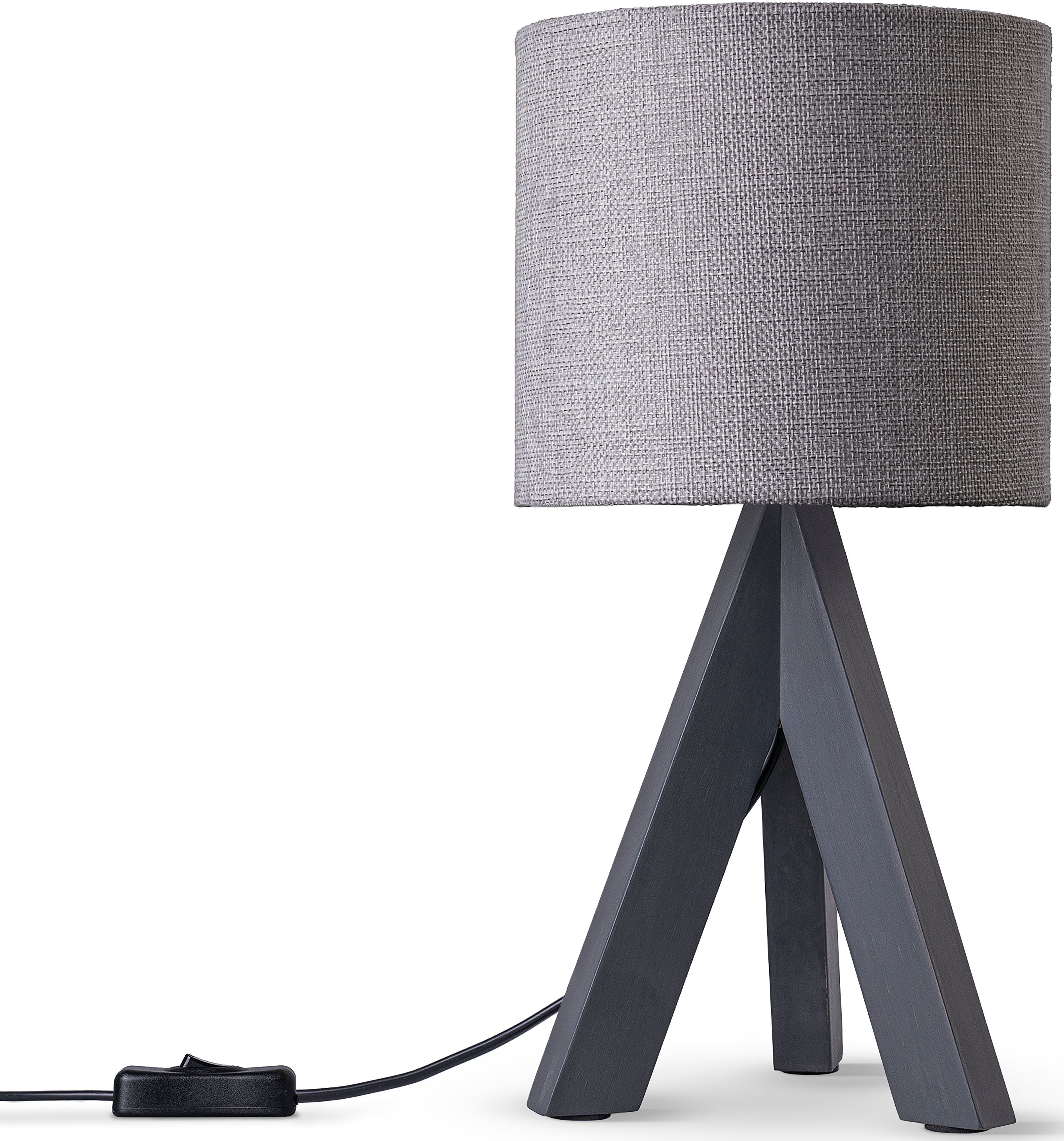 Paco Home Tafellamp BAJO CANVAS UNI COLOR Driepotig massief hout, textielscherm uni linnen, Ø 17 cm, H. 35 cm tafellampen zwart