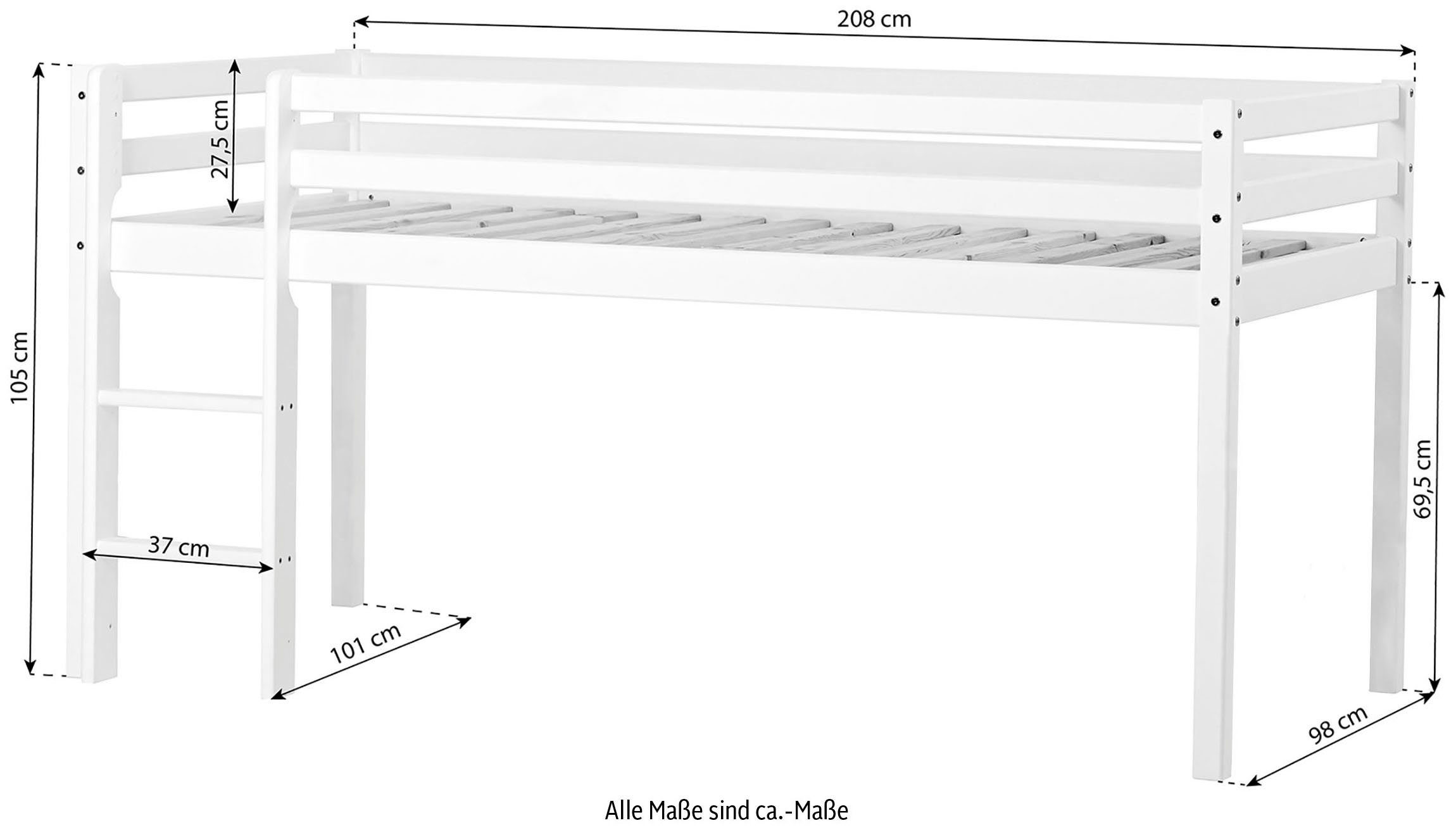 Hoppekids Hoogslaper ECO Dream, kinderbed, speelbed, halfhoog bed van massief hout