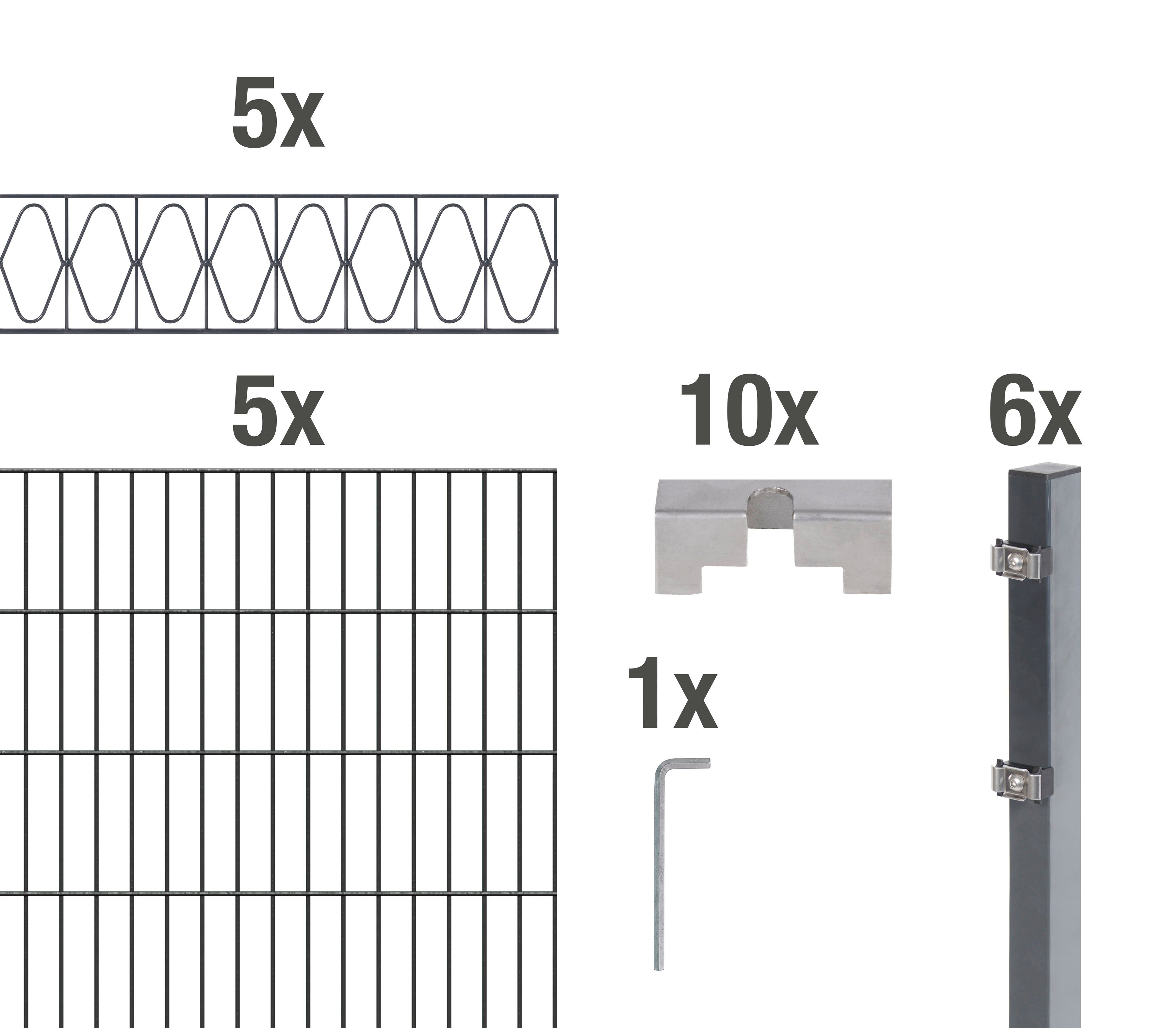 GAH Alberts Dubbelstaafmat hekwerk Eleganz antraciet, hoogte: 100-160cm, totale lengte: 10-20m, voor plaatsing in beton (set) hekken maat 10 m x 160