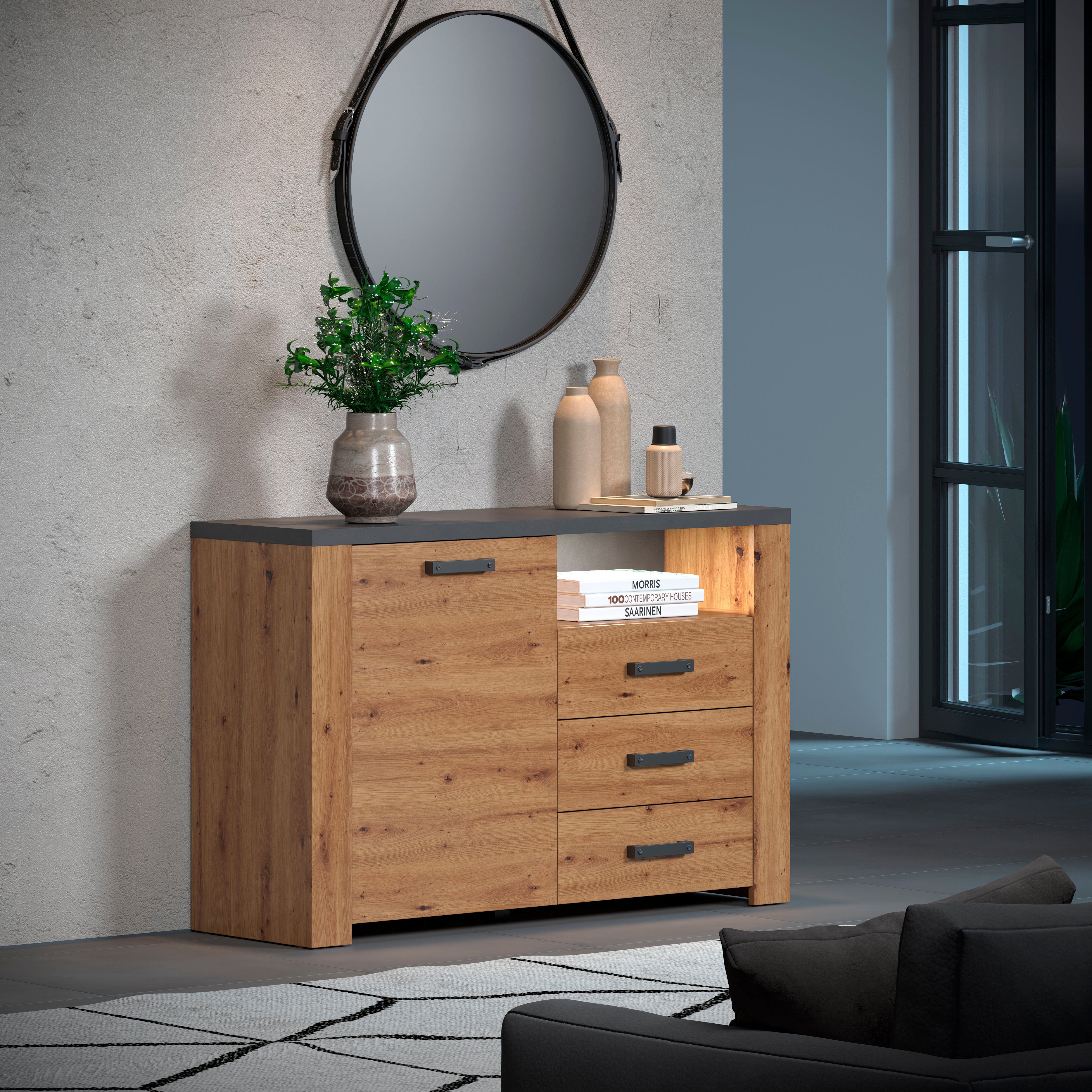 Home affaire Dressoir Ambres Commode in echt houtlook, Afmetingen BxH: 127x83 cm, Eik (1 stuk)