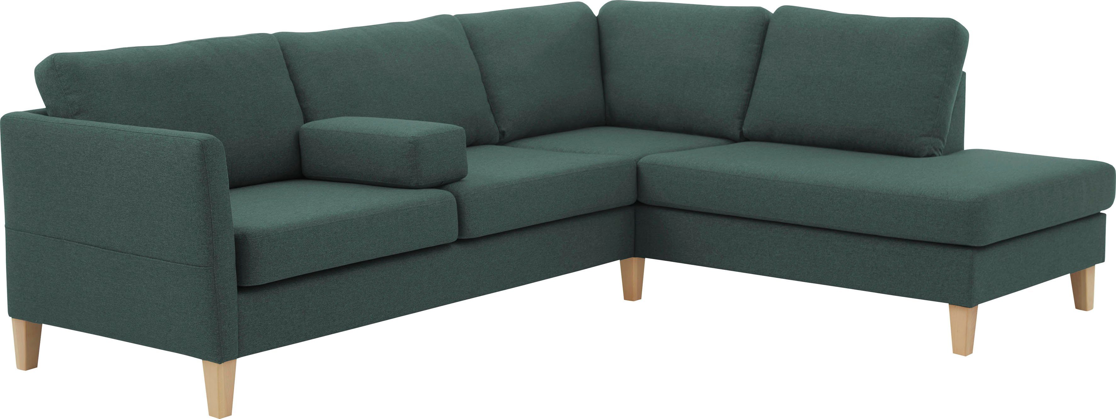 ATLANTIC home collection Hoekbank Mailo L-vorm met zakken opzij en ottomane, met massief houten poten