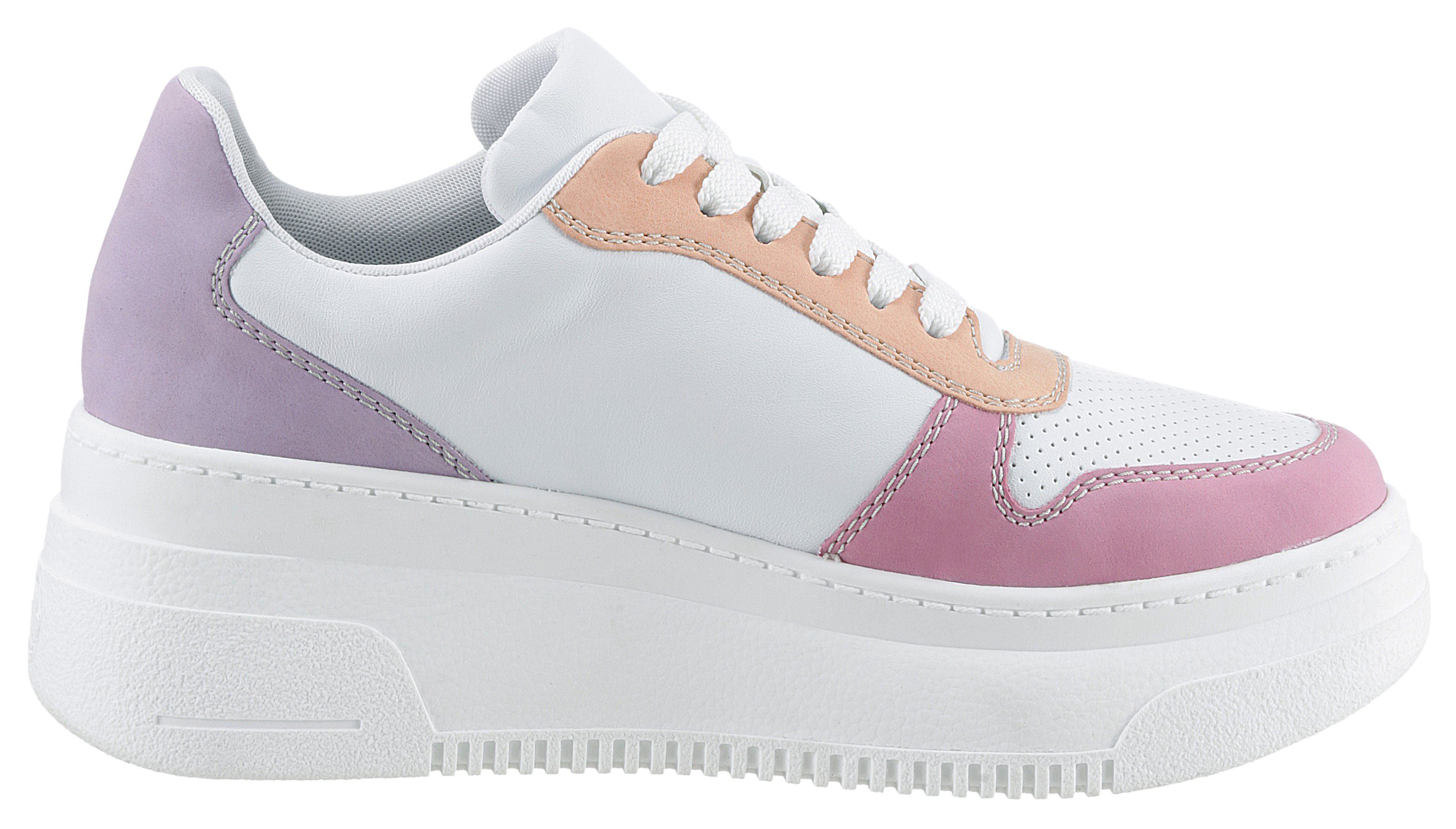 Rieker Plateausneakers met pastelkleuren contrasten, vrijetijdsschoen, lage schoen, veterschoen