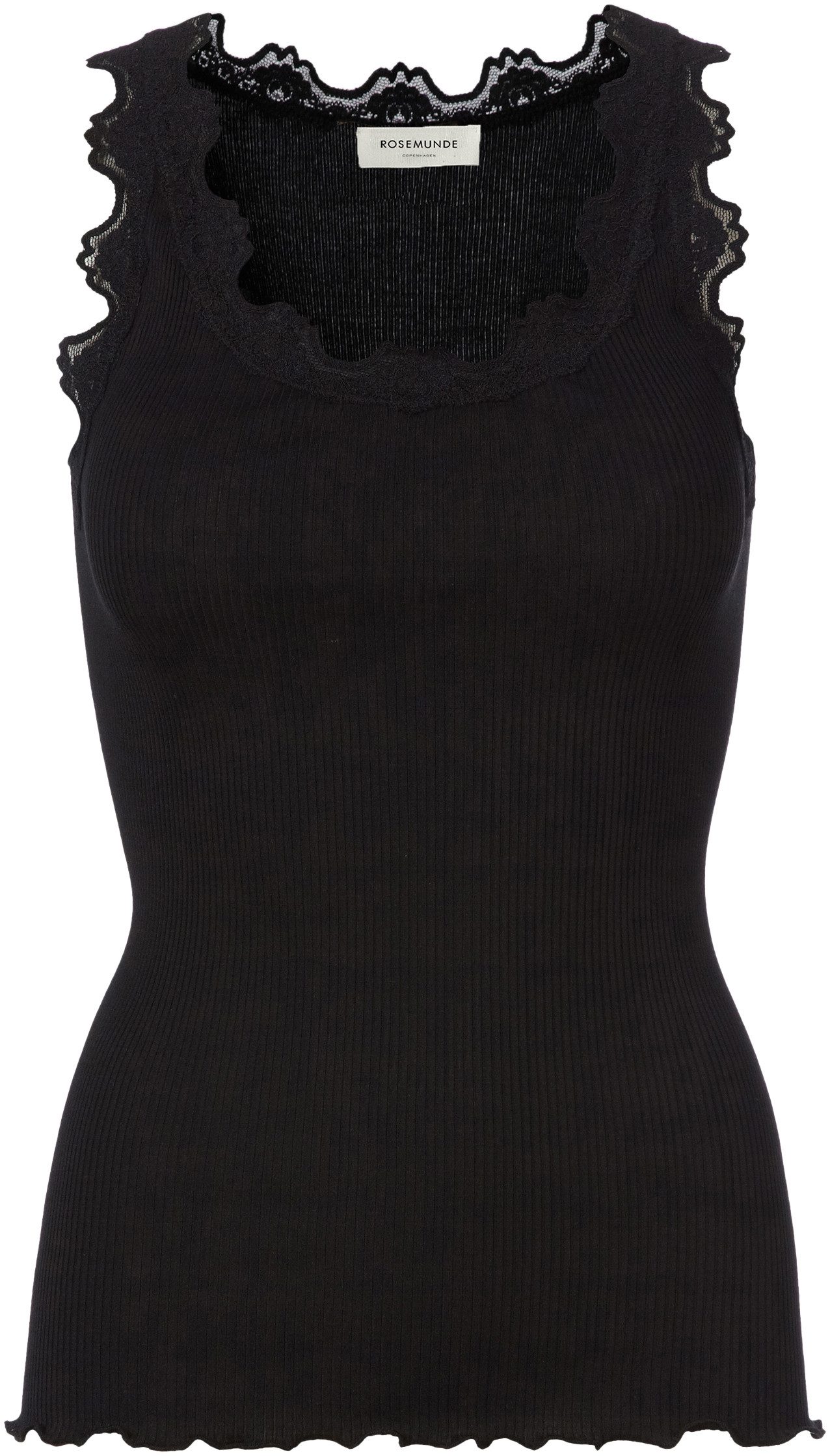 rosemunde Tanktop Babette Silk Top prachtige vintage kantafwerking aan hals en bandjes dames tanktops maat XL zwart