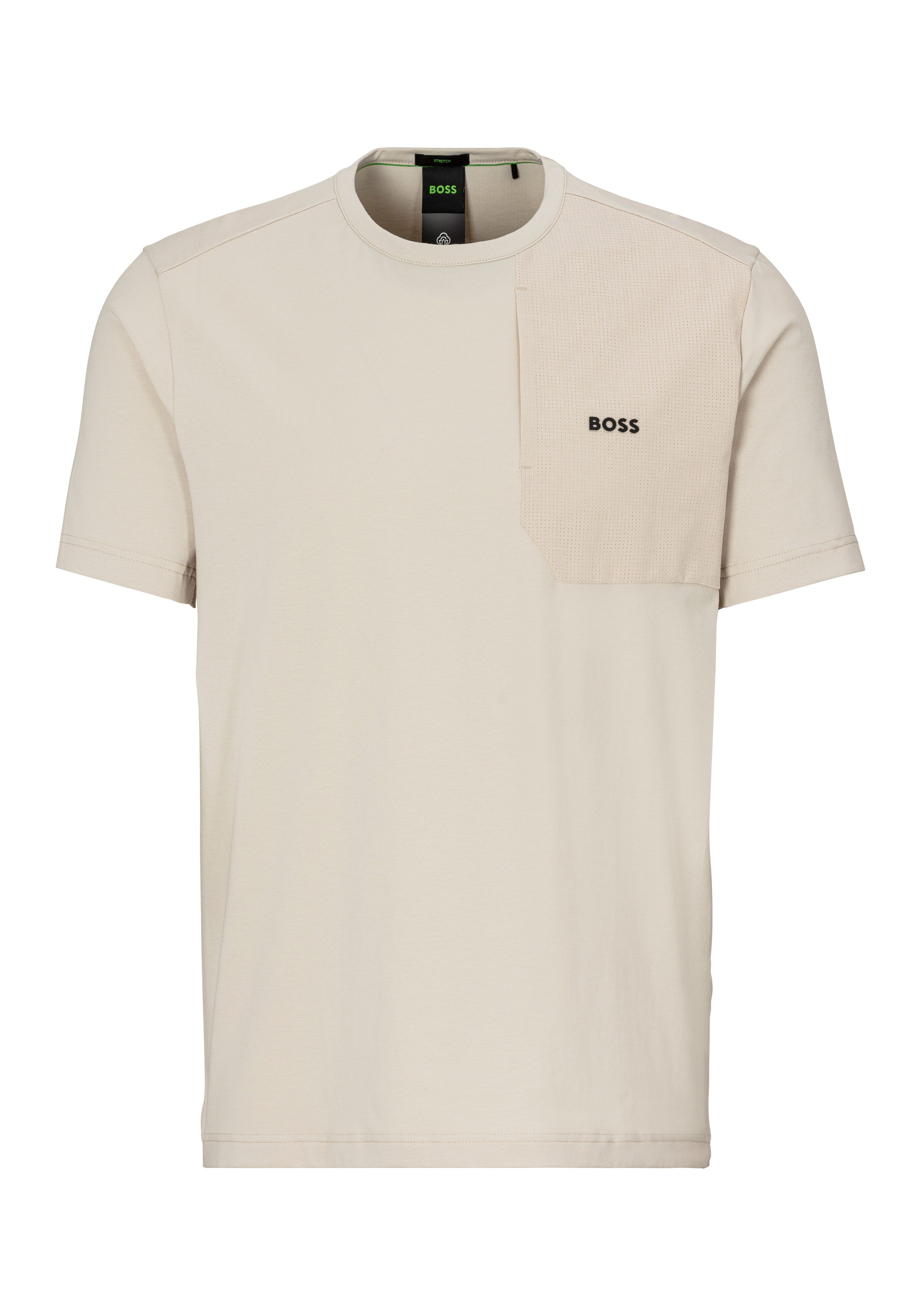 BOSS GREEN T-shirt Tee PKT Glamping met materialenmix
