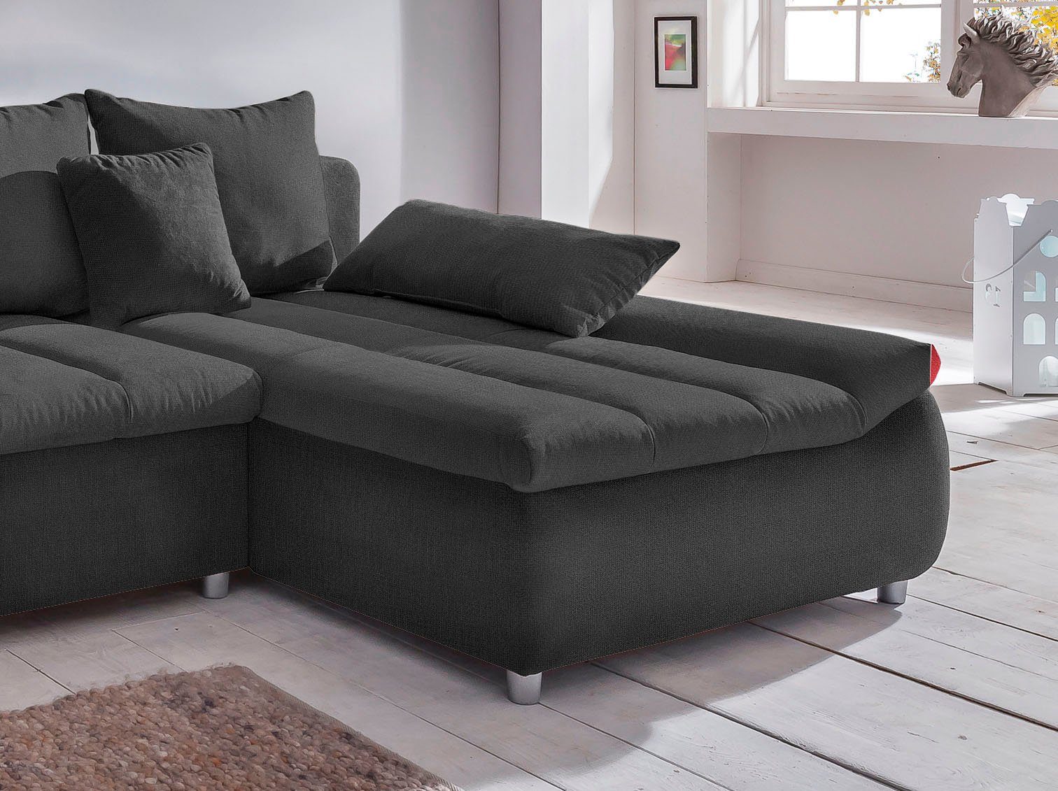 INOSIGN Hoekbank Imola elegant en comfortabel, actuele stiksels in de zitting, L-vorm