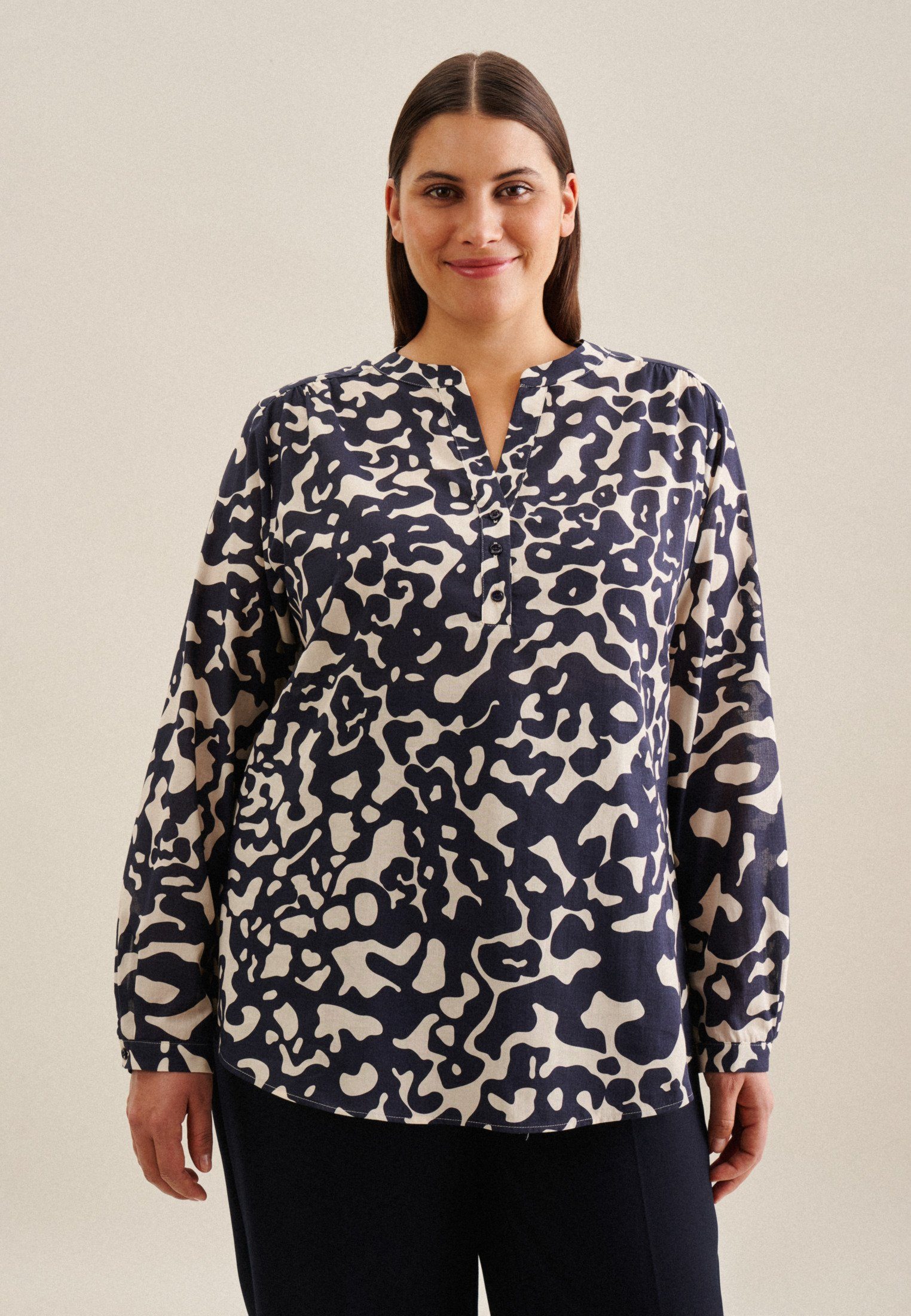 Seidensticker Klassieke blouse Zwarte roos Tunika met dierenprint