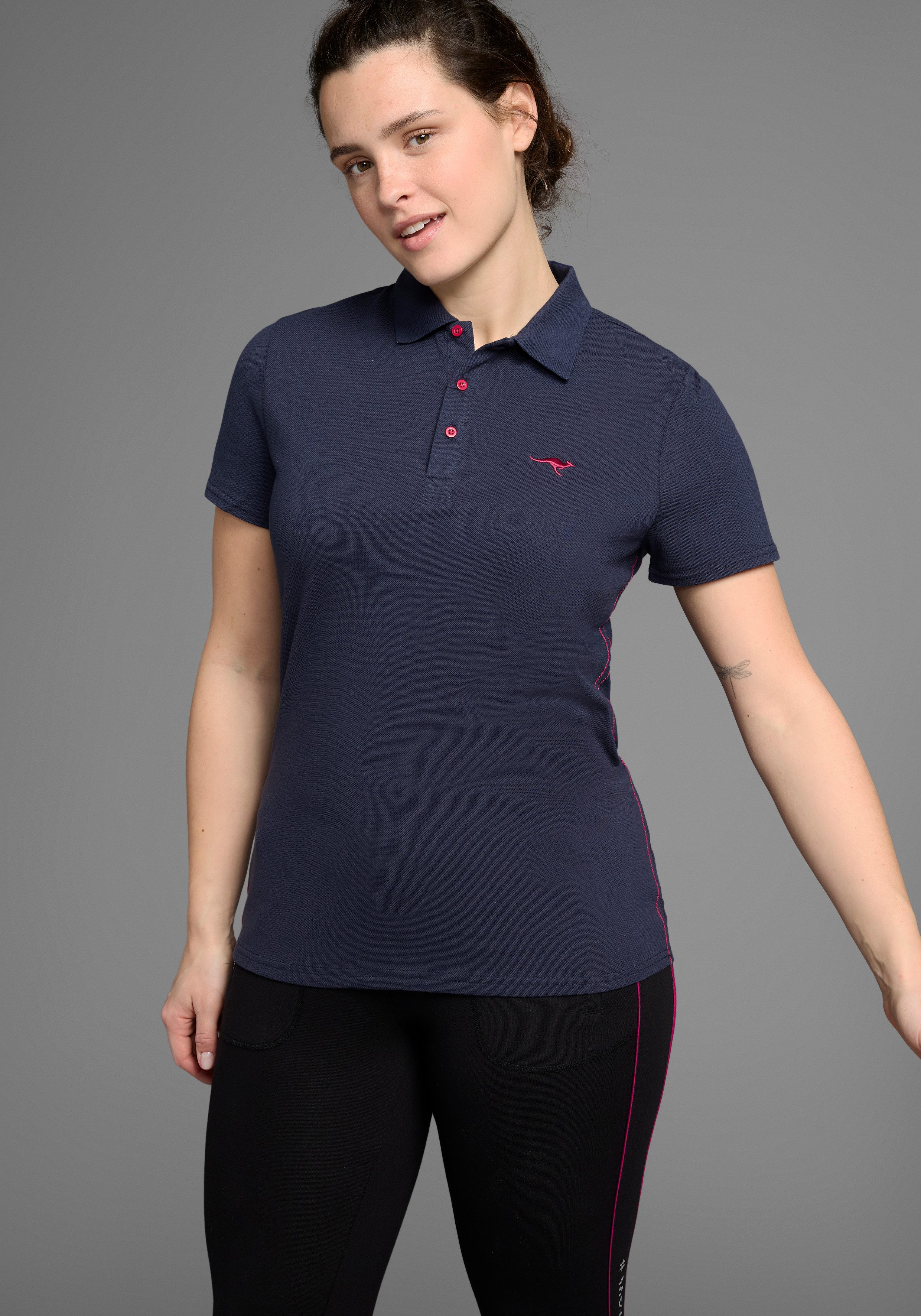 KangaROOS Poloshirt Korte mouwen, effen, polokraag, van katoen dames poloshirts maat 44/46 blauw