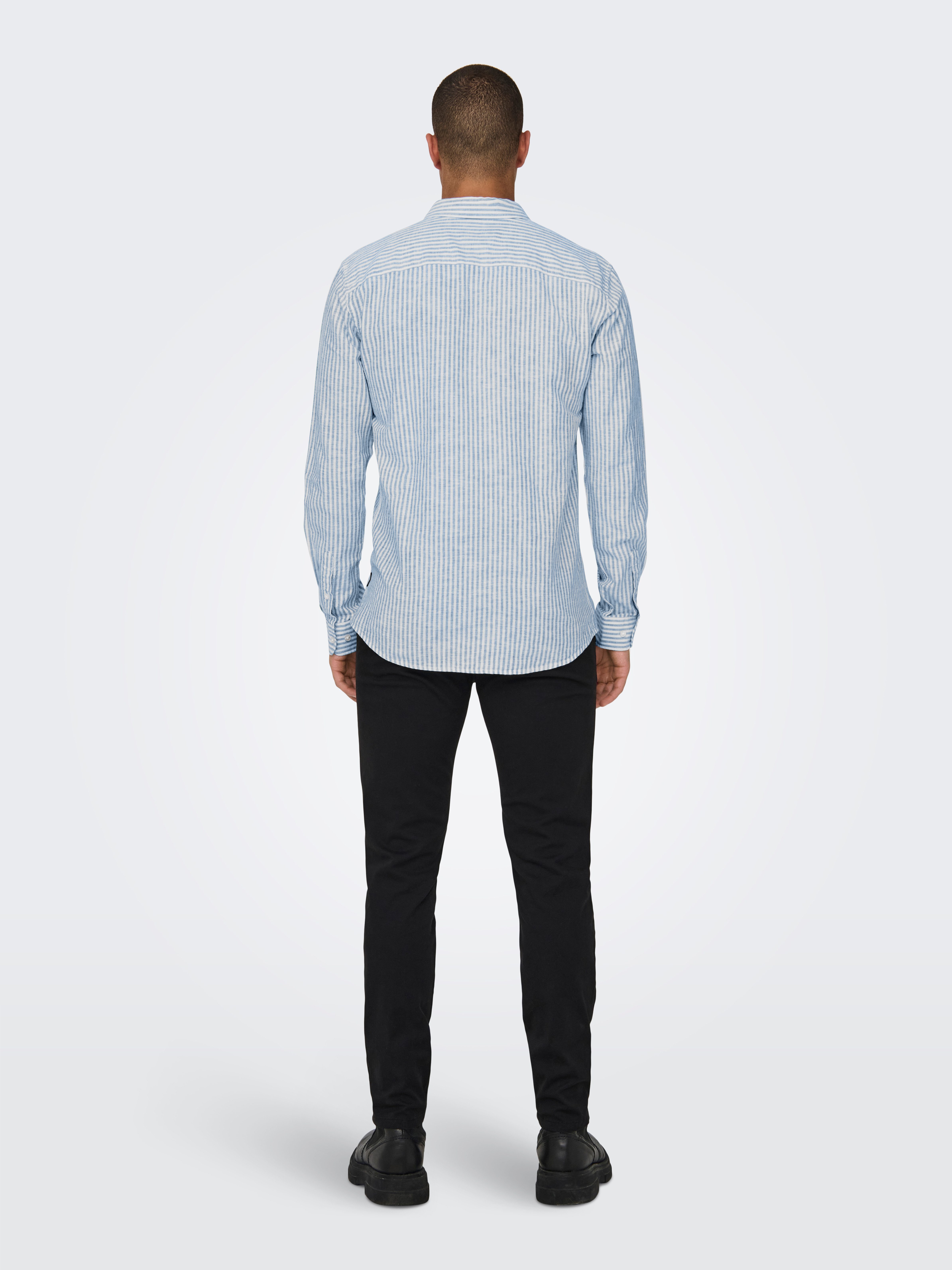 ONLY & SONS Overhemd met korte mouwen ONSCAIDEN LS STRIPE LINEN SHIRT 660 NOOS
