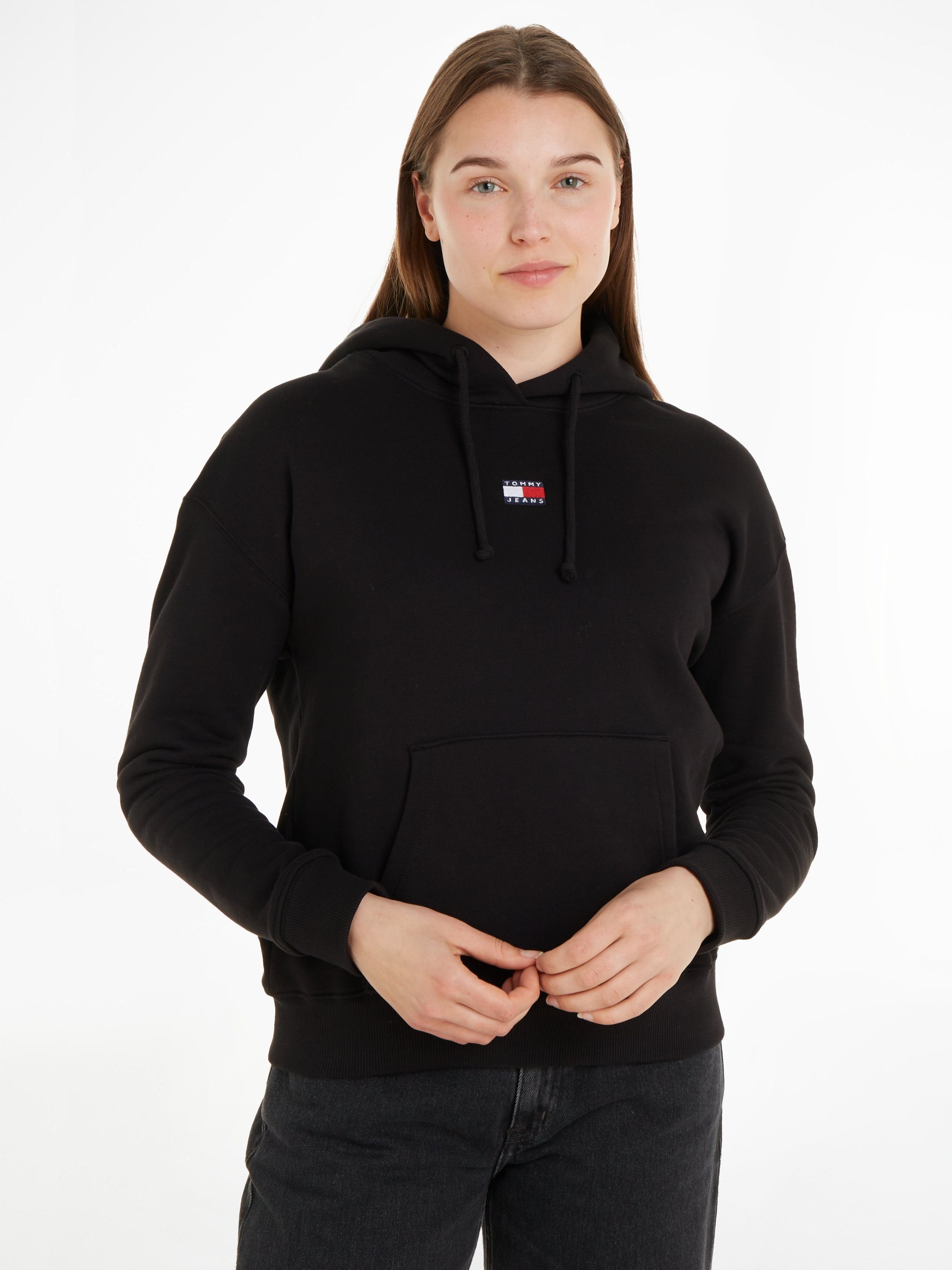 Tommy Jeans Zwarte hoodie met geborduurd logo Black Dames