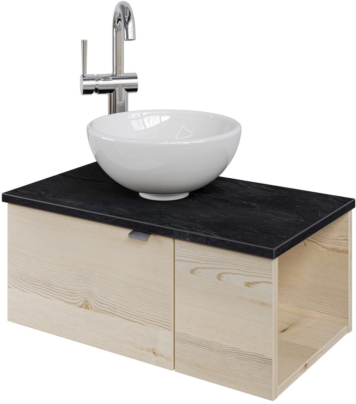 Saphir Wastafelonderkast Serie 6915 wastafel met onderkast voor gastenbadkamer, tweede toilet (3-delig) wastafelmeubels beige