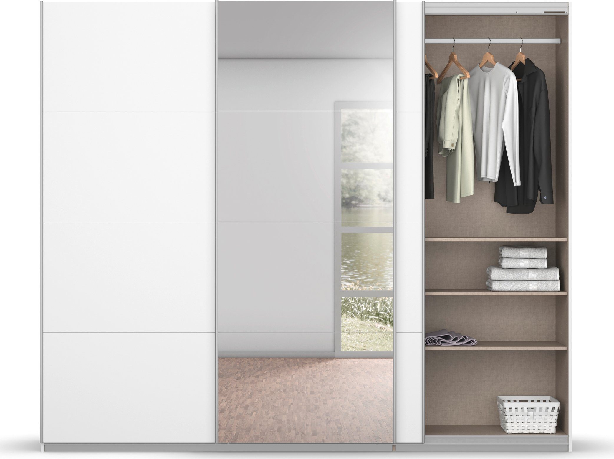 rauch Zweefdeurkast Kledingkast kast garderobe BESTSELLER KOLUNA met spiegel inclusief 2 binnenladen en extra legplanken made in germany