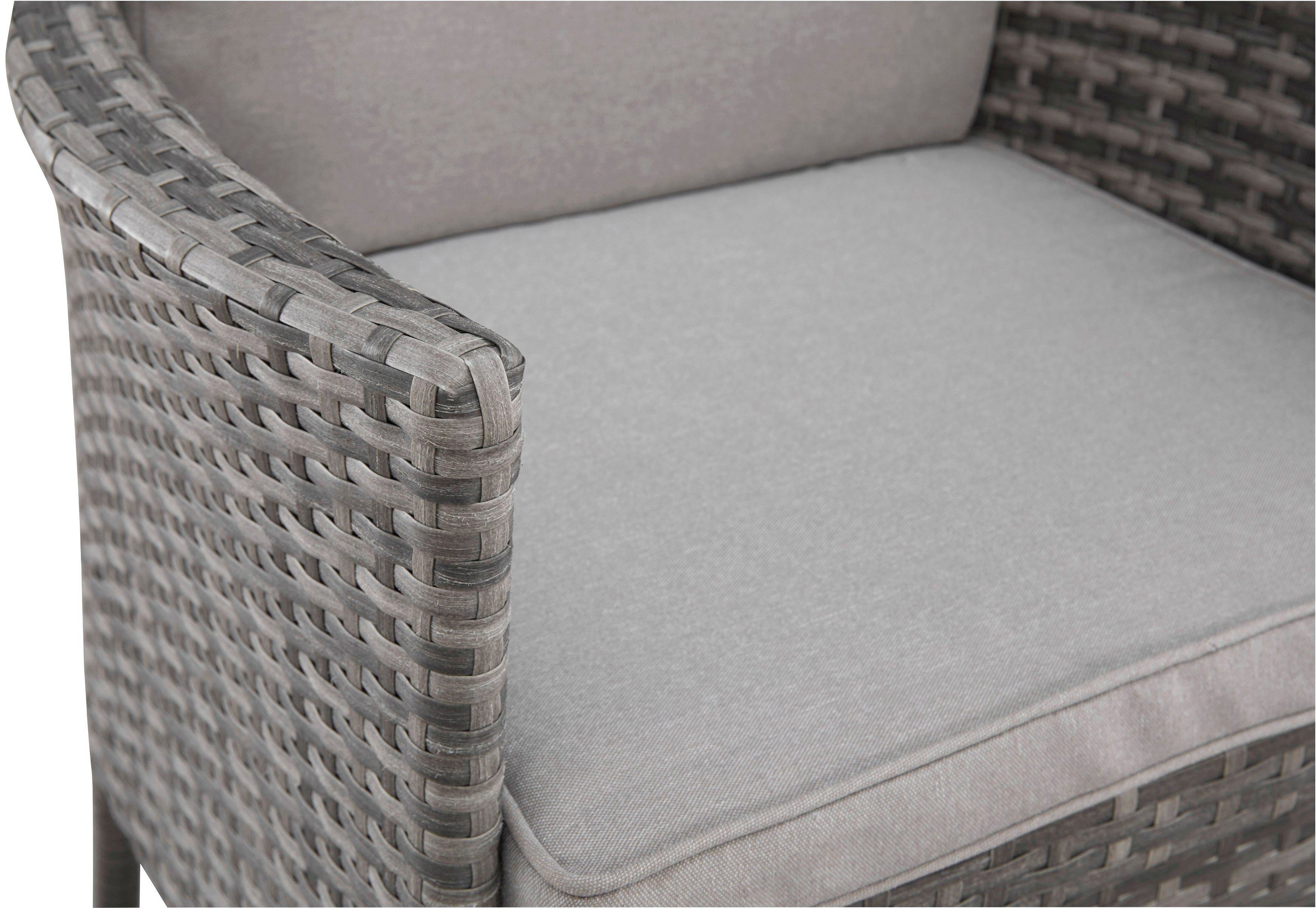 KONIFERA Tuin-eethoek Parla 2 van de 6 stoelen zijn verstelbaar, grijs, tafelblad van veiligheidsglas (set, 21-delig)