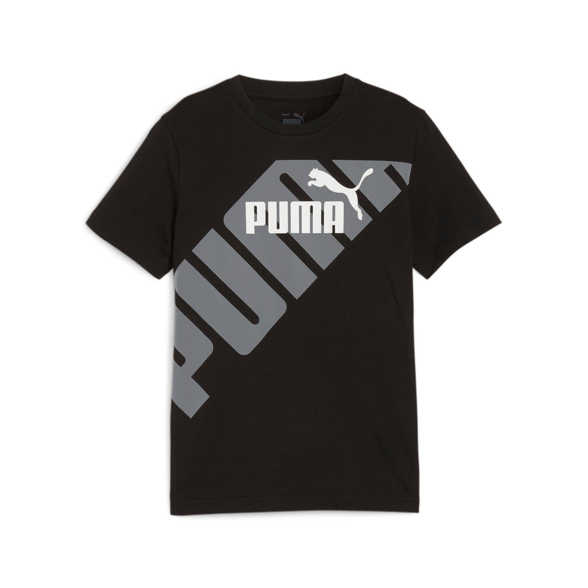 Puma T-shirt Power Graphic met logo zwart wit Jongens Meisjes Katoen Ronde hals 128