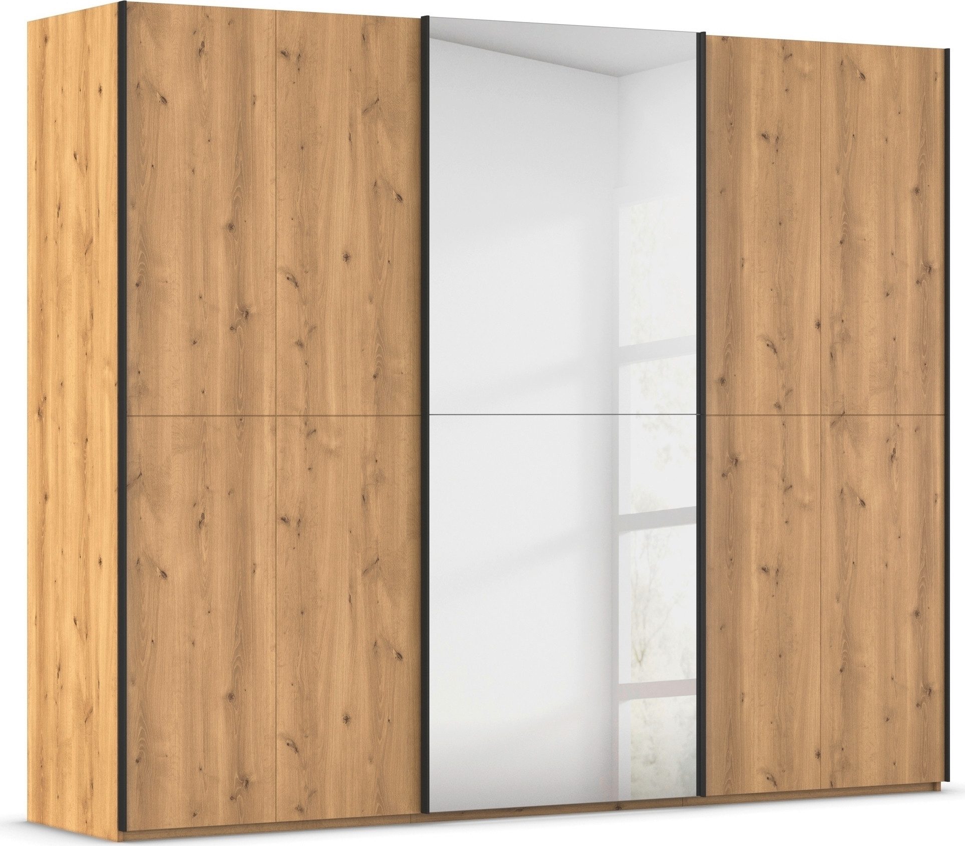 rauch Schuifdeurkast Kledingkast kast garderobe slaapkamerkast SCALE-WOOD edel gesplitste front in massief takken eiken met spiegel made in germany