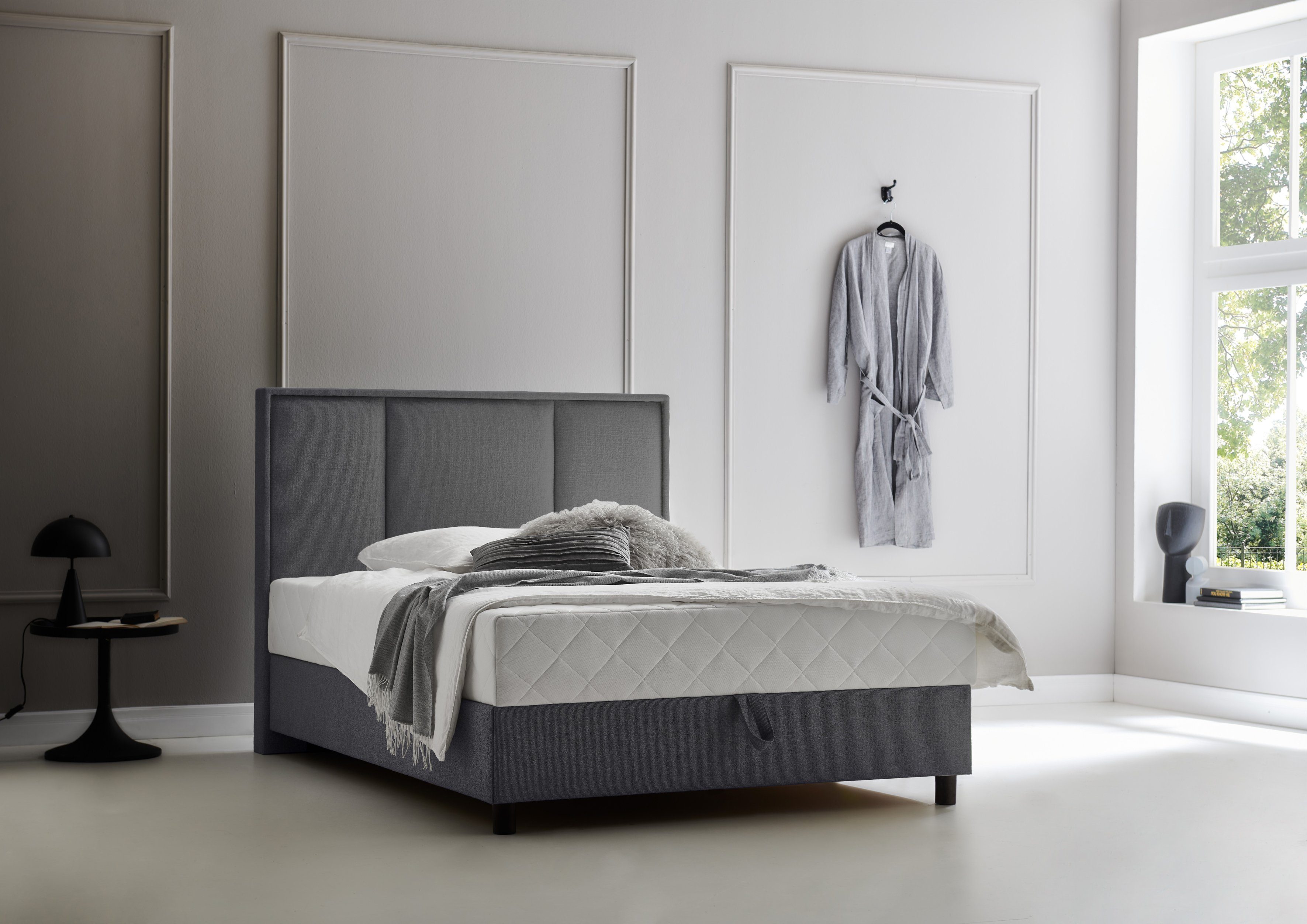 ATLANTIC home collection Boxspring ARLA met pocketveringsmatras en bedkist boxsprings grijs