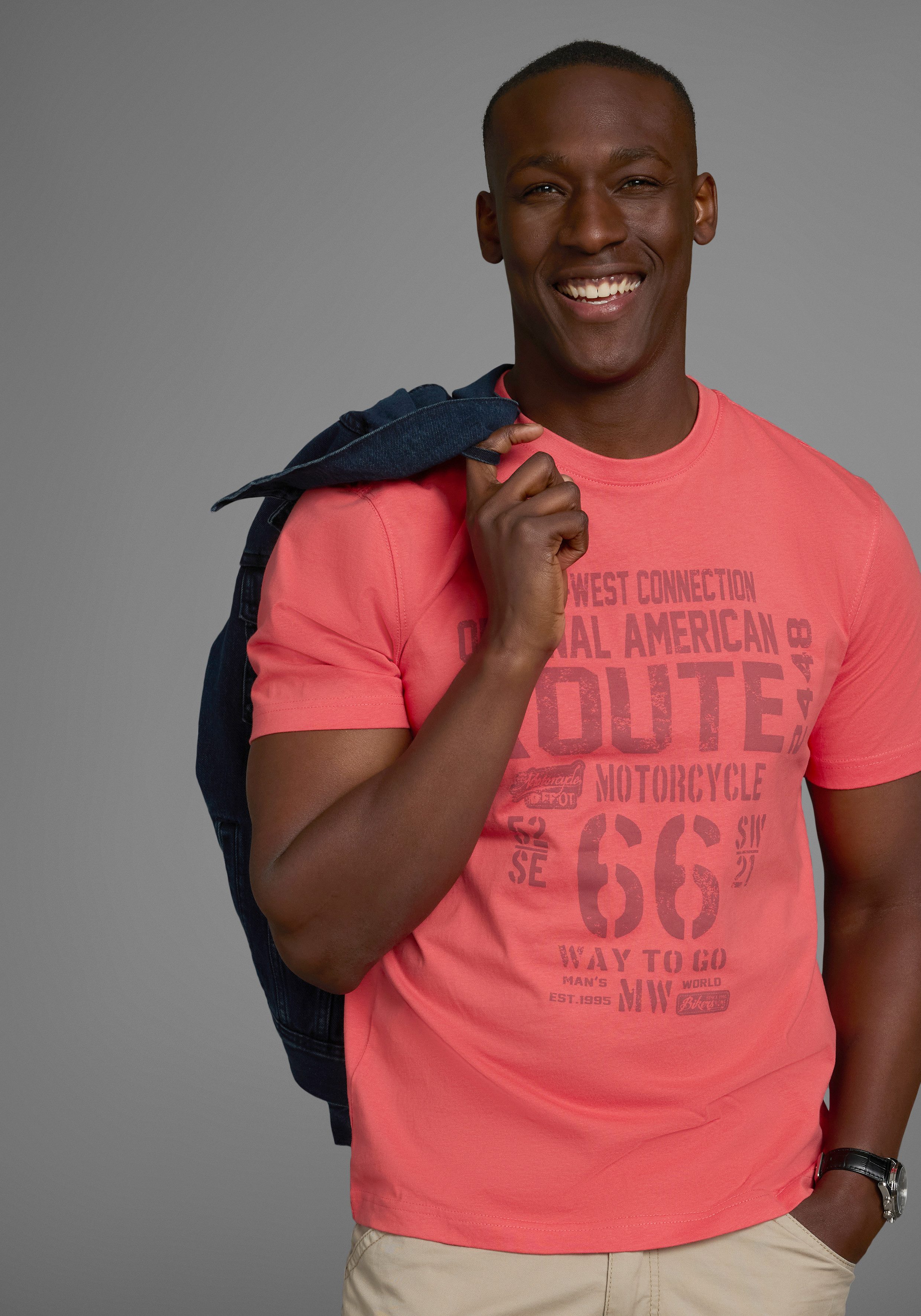 Man's World Shirt met ronde hals korte mouwen, casual pasvorm, bedrukt, ronde hals