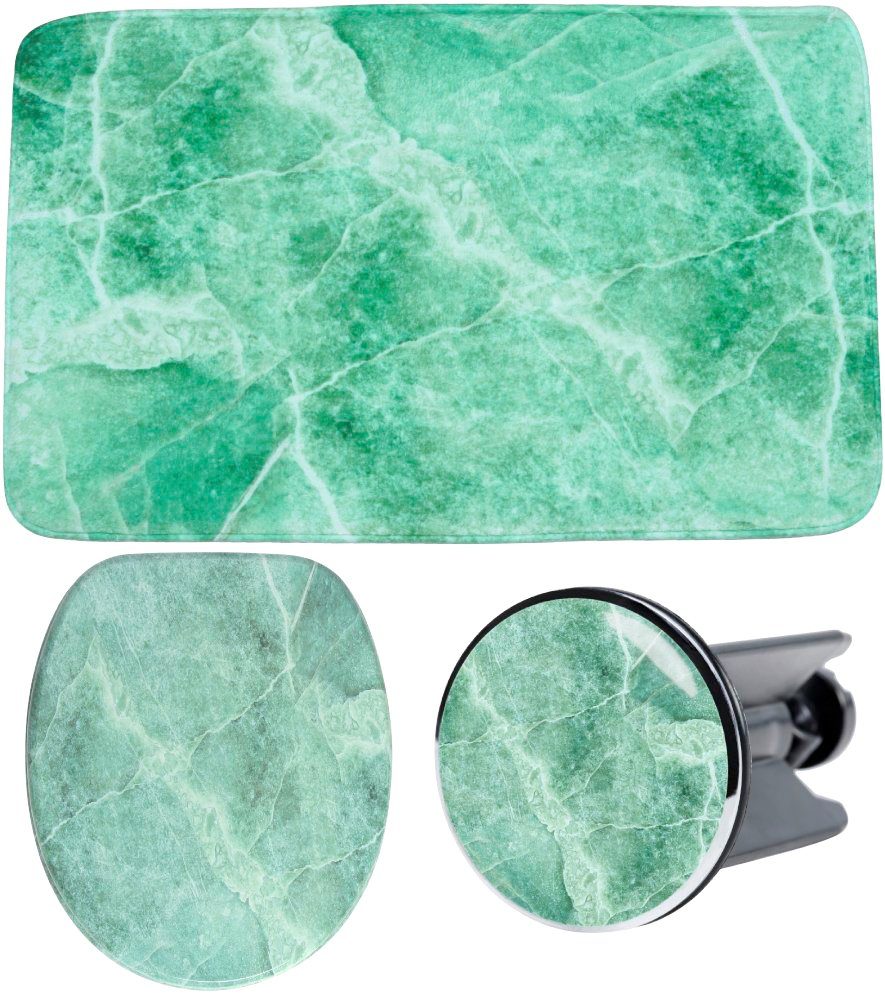 Sanilo Sets badkameraccessoires Marmer groen bestaand uit toiletzitting, badmat en wastafelplug (complete set, 3-delig)