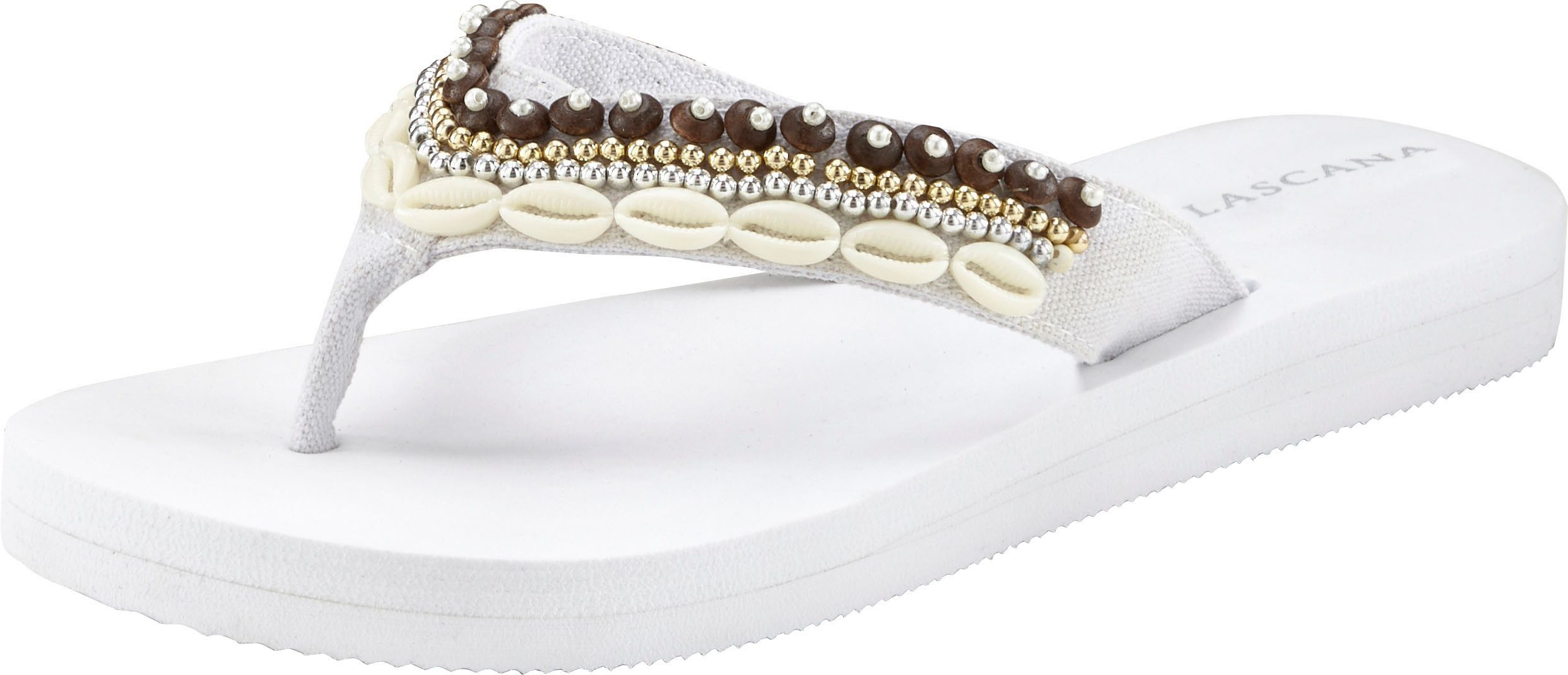 Lascana Badslippers Sandaal, pantoletten, badschoen met schelpimitaten VEGAN