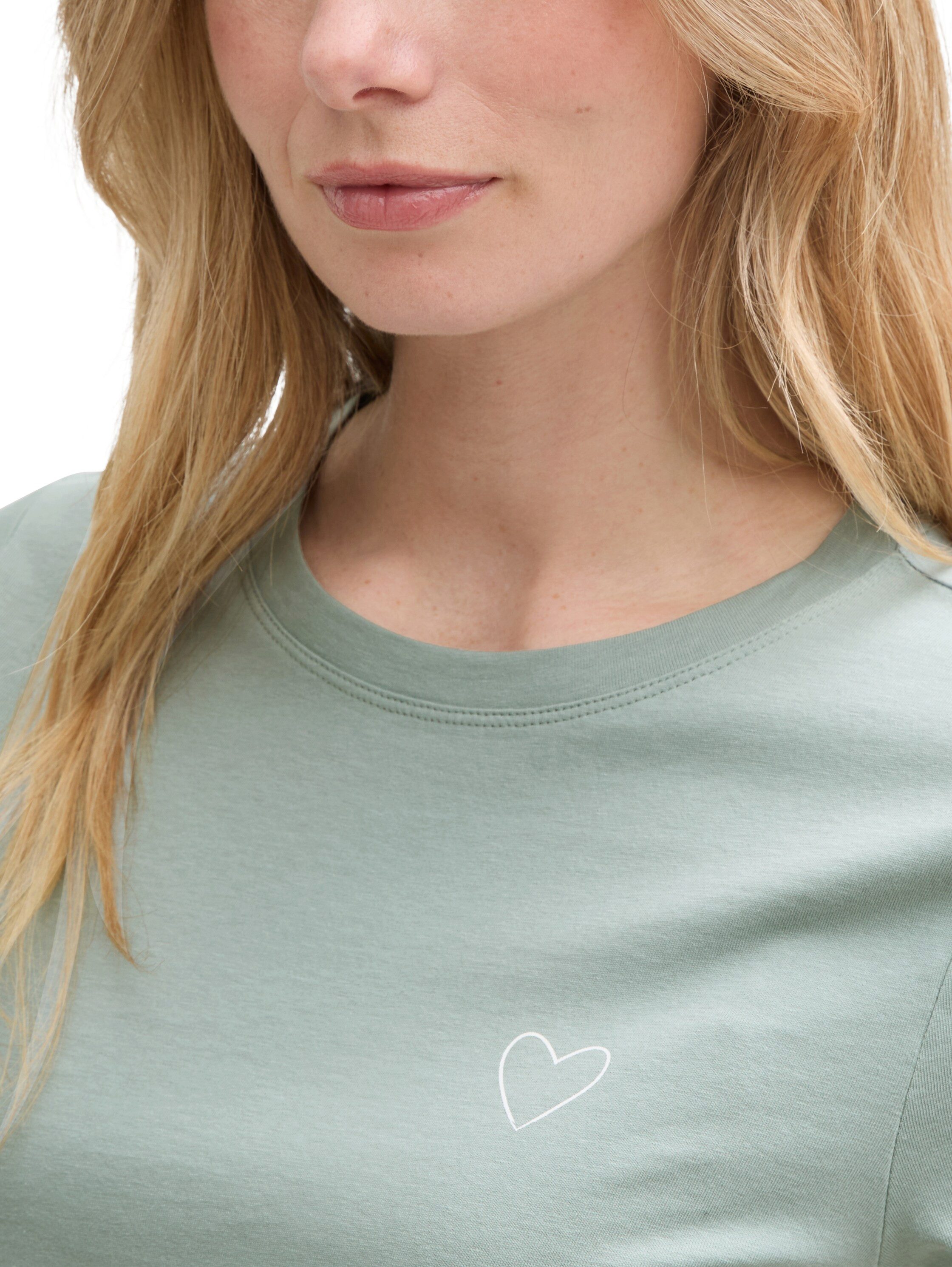 Tom Tailor Shirt met ronde hals met hartmotief als frontprint