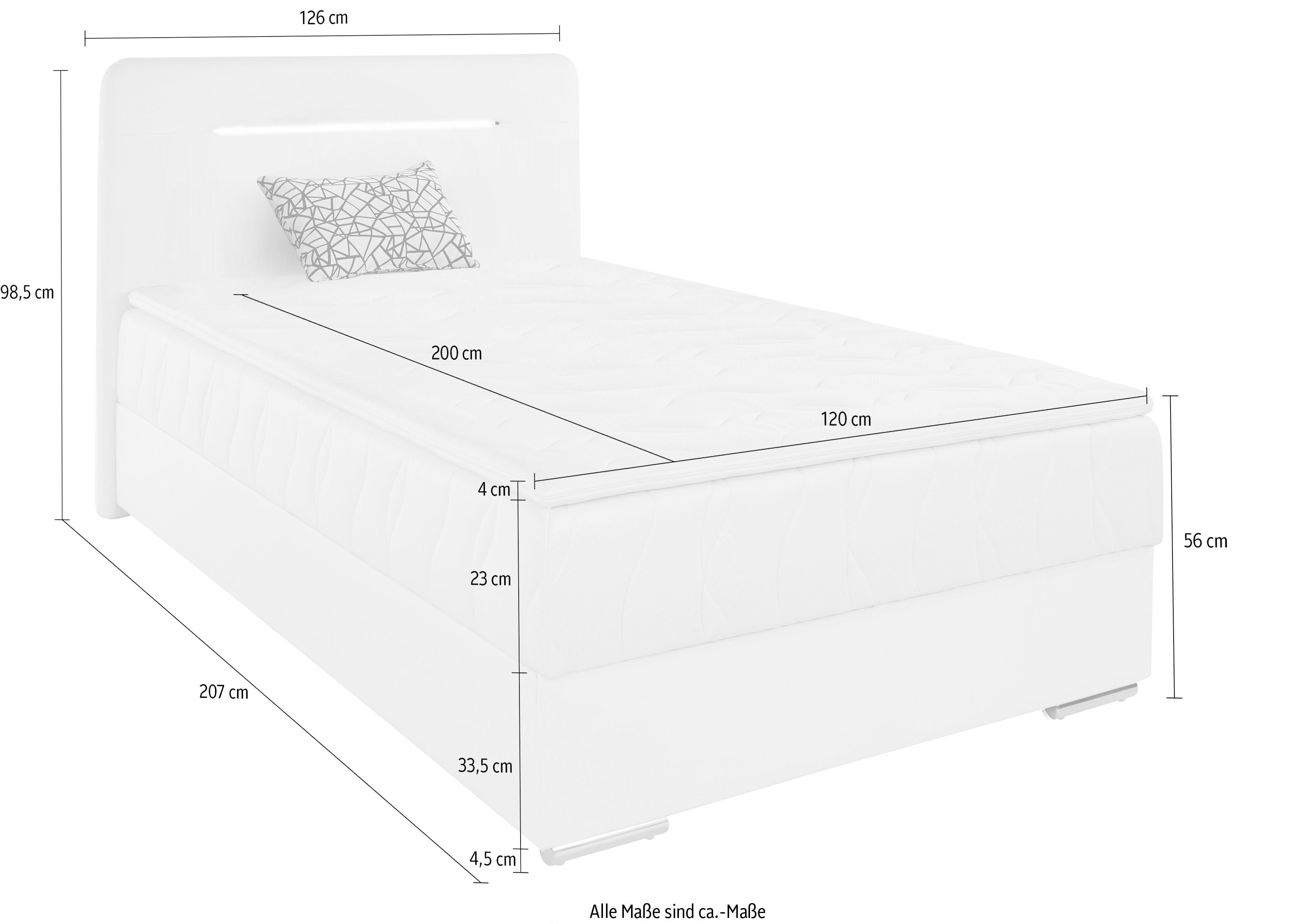 COTTA Boxspring Lighstar inclusief ledverlichting, topmatras, bedkist en sierkussen