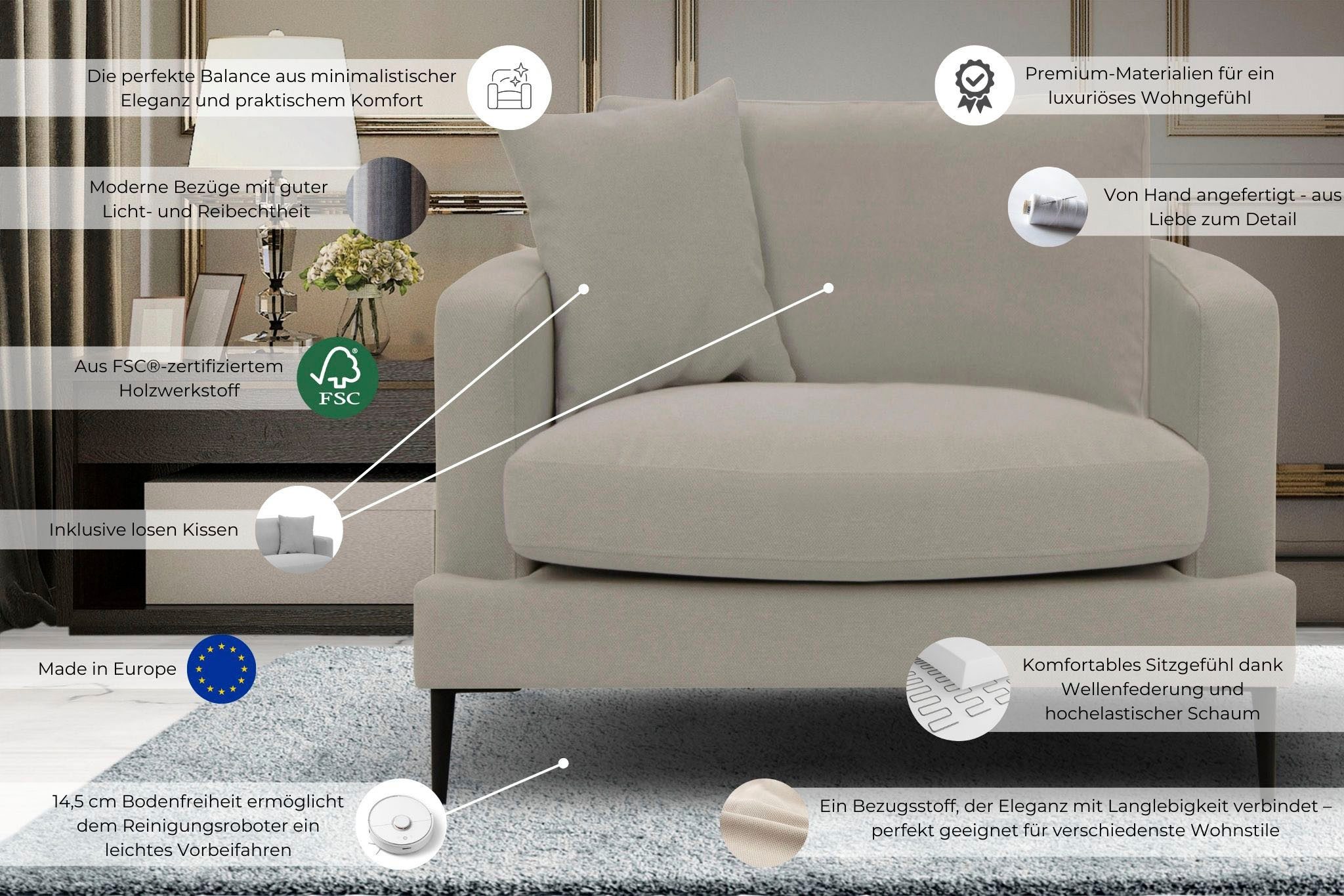 Leonique Fauteuil Cozy loungesstoel, designstoel, afmetingen B/D/H: 91/97/80 cm