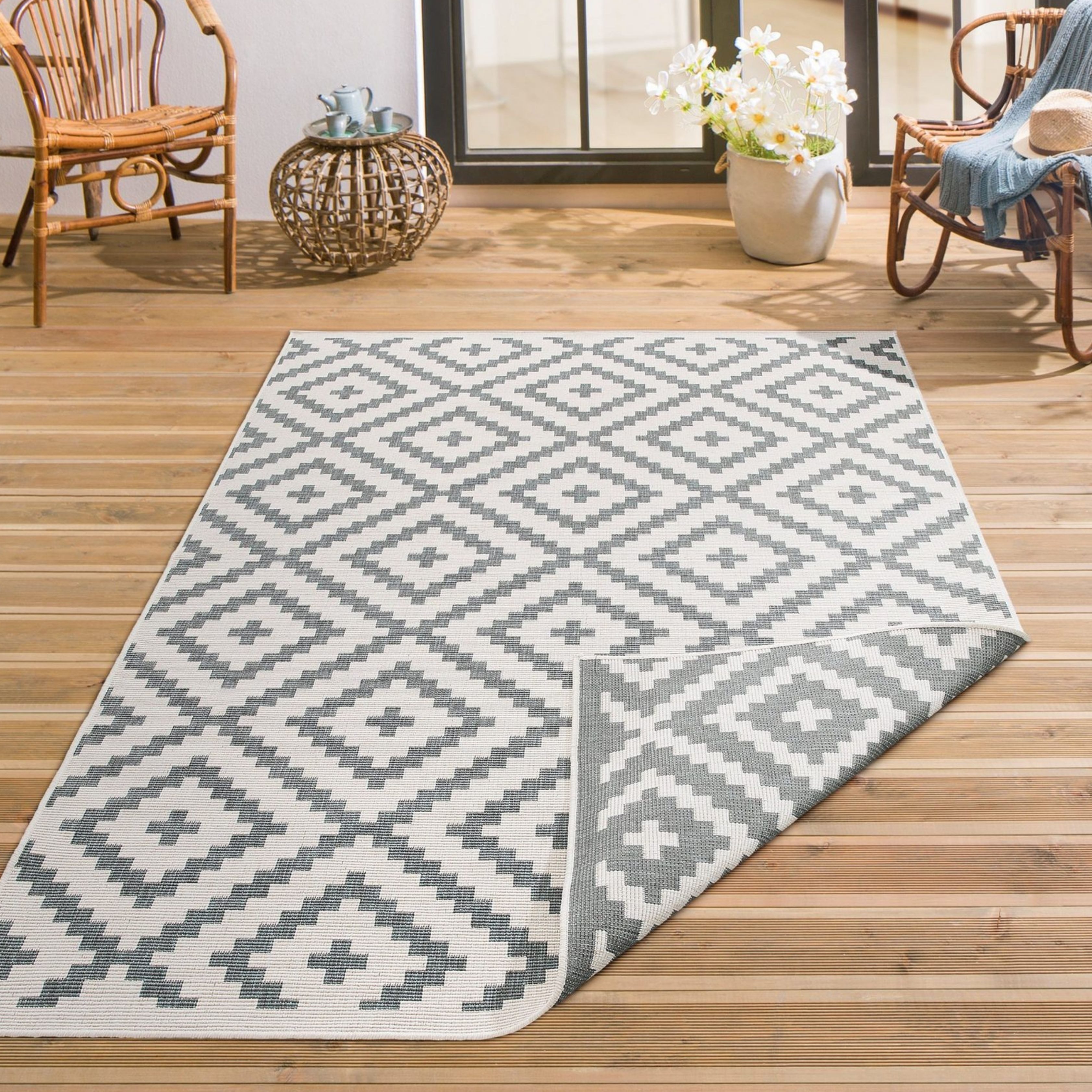 my home Vloerkleed Ronda tweezijdig te gebruiken kleed Sisal-look, platweefsel, in- en outdoor, geometrisch boho design moderne vloerkleden maat