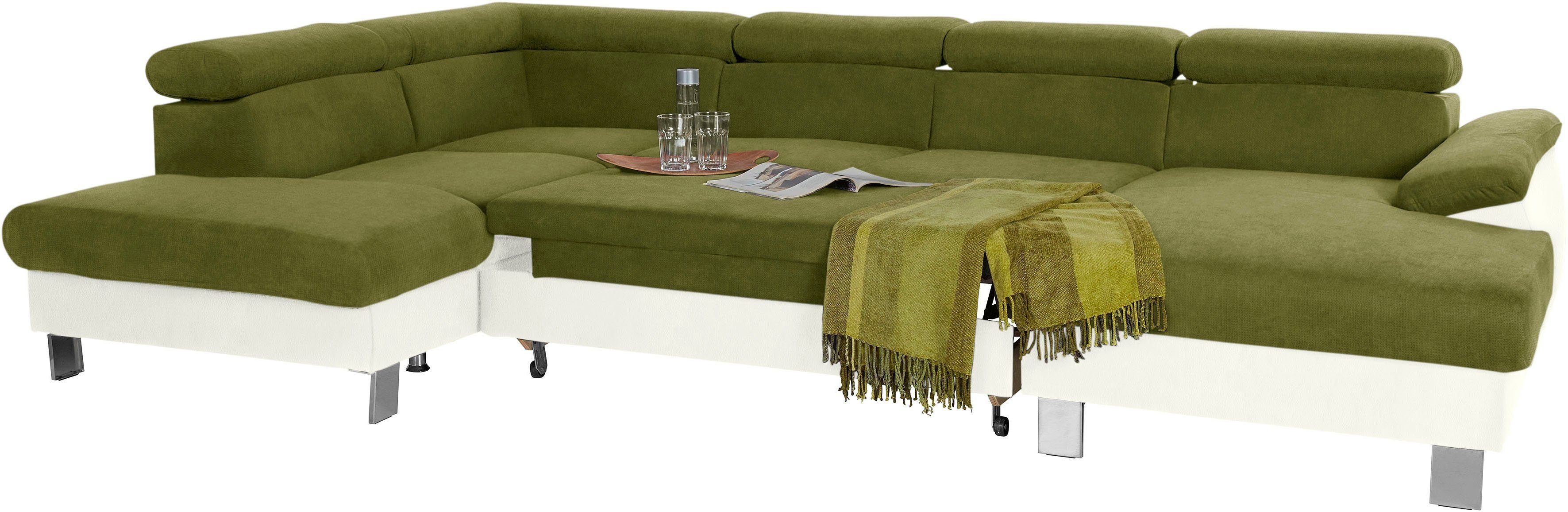COTTA Zithoek Komaris U-Form, B: 320 bzw. 100 cm (Set: Wohnlandschaft & Hocker) Set bestaande uit: woonlandschap met hoofdverstelling & hocker (set)