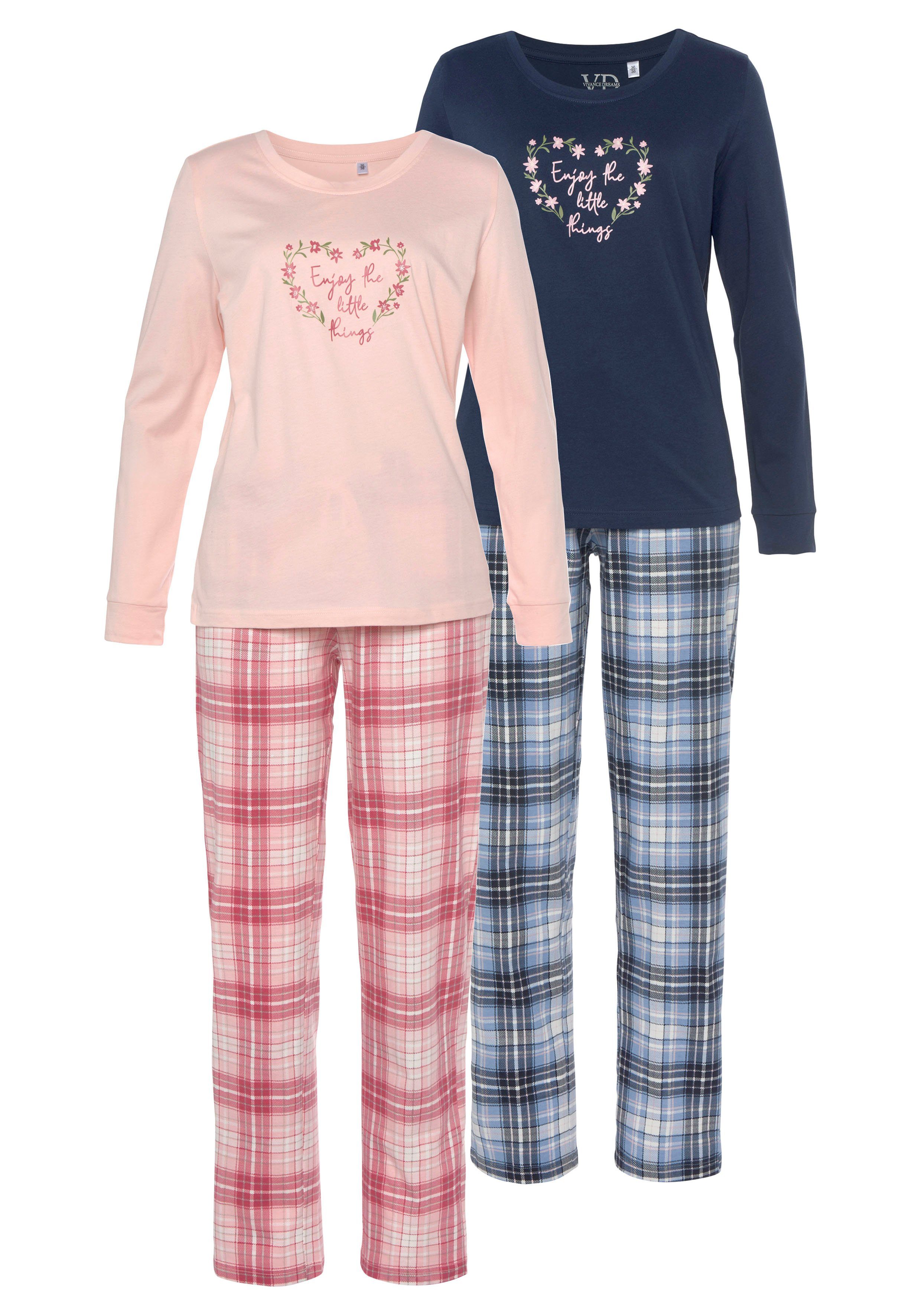 Vivance Dreams Pyjama met ruit- en bloemenprint in een dubbelpack (4-delig, Set van 2)