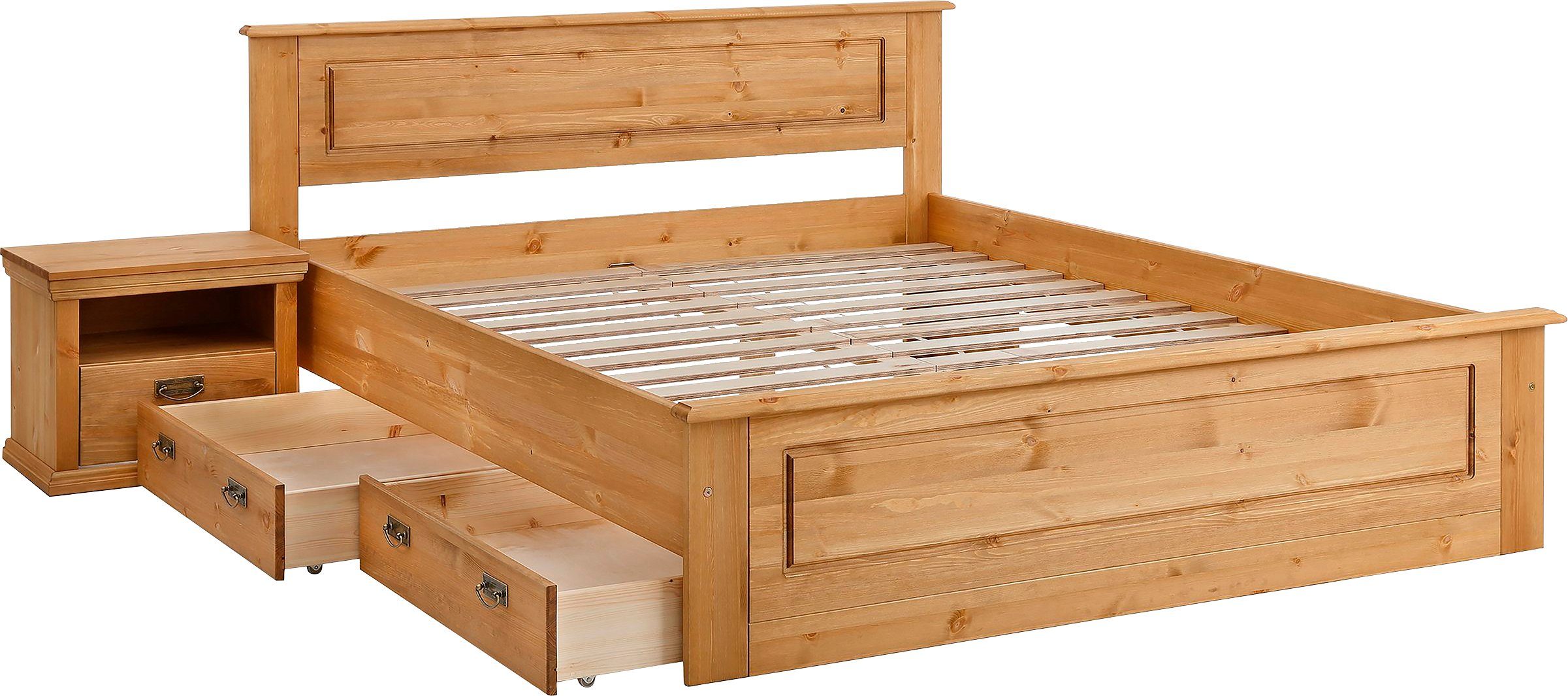 Home affaire Massief houten ledikant Madrid, landelijke stijl, hoge belasting! van fsc®-gecertificeerd grenen, inclusief lattenbodem, cassette-look