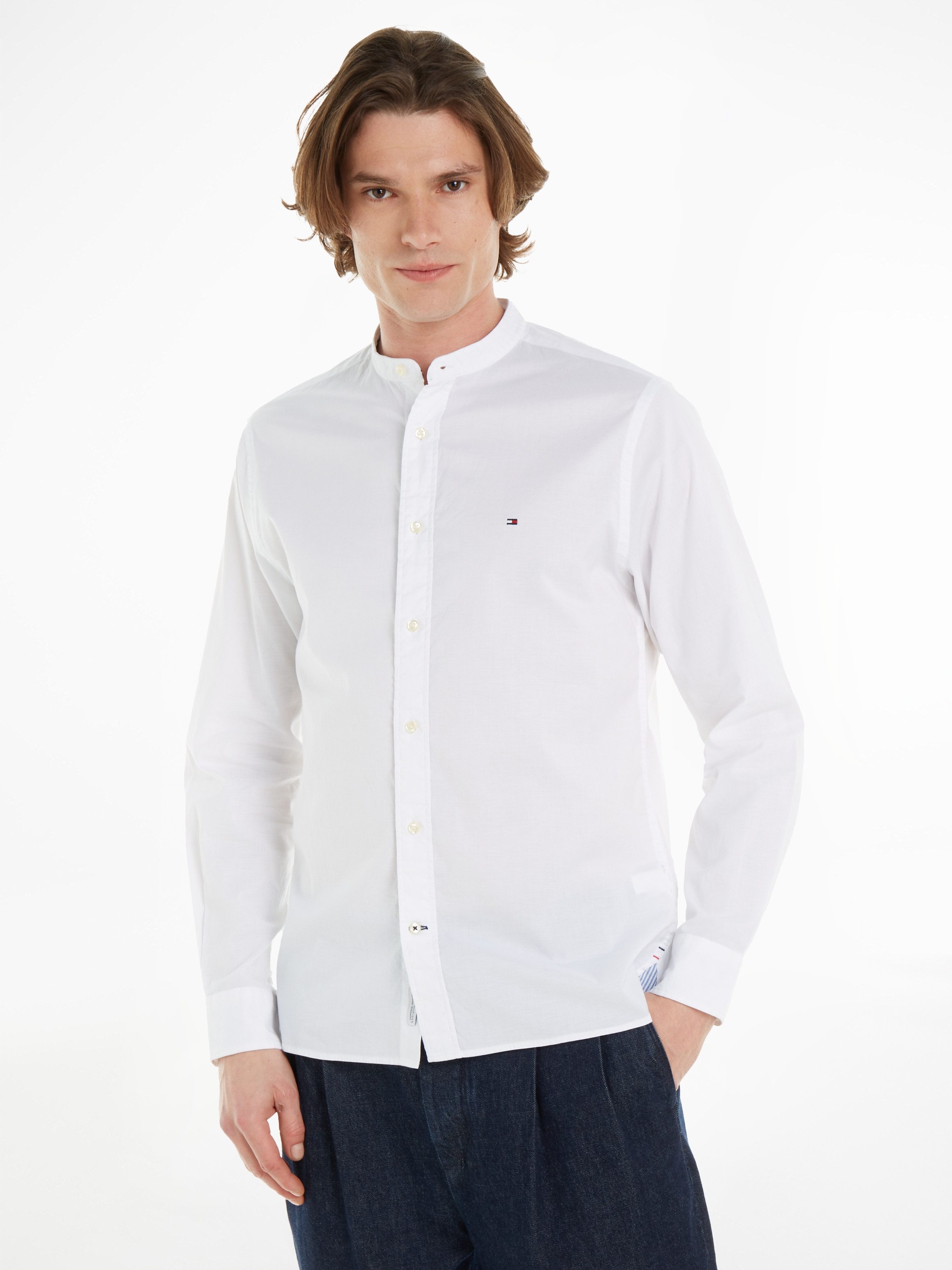 Tommy Hilfiger Overhemd met lange mouwen NATURAL SOFT SOLID MAO RF SHIRT met tommy hilfiger merkrand...