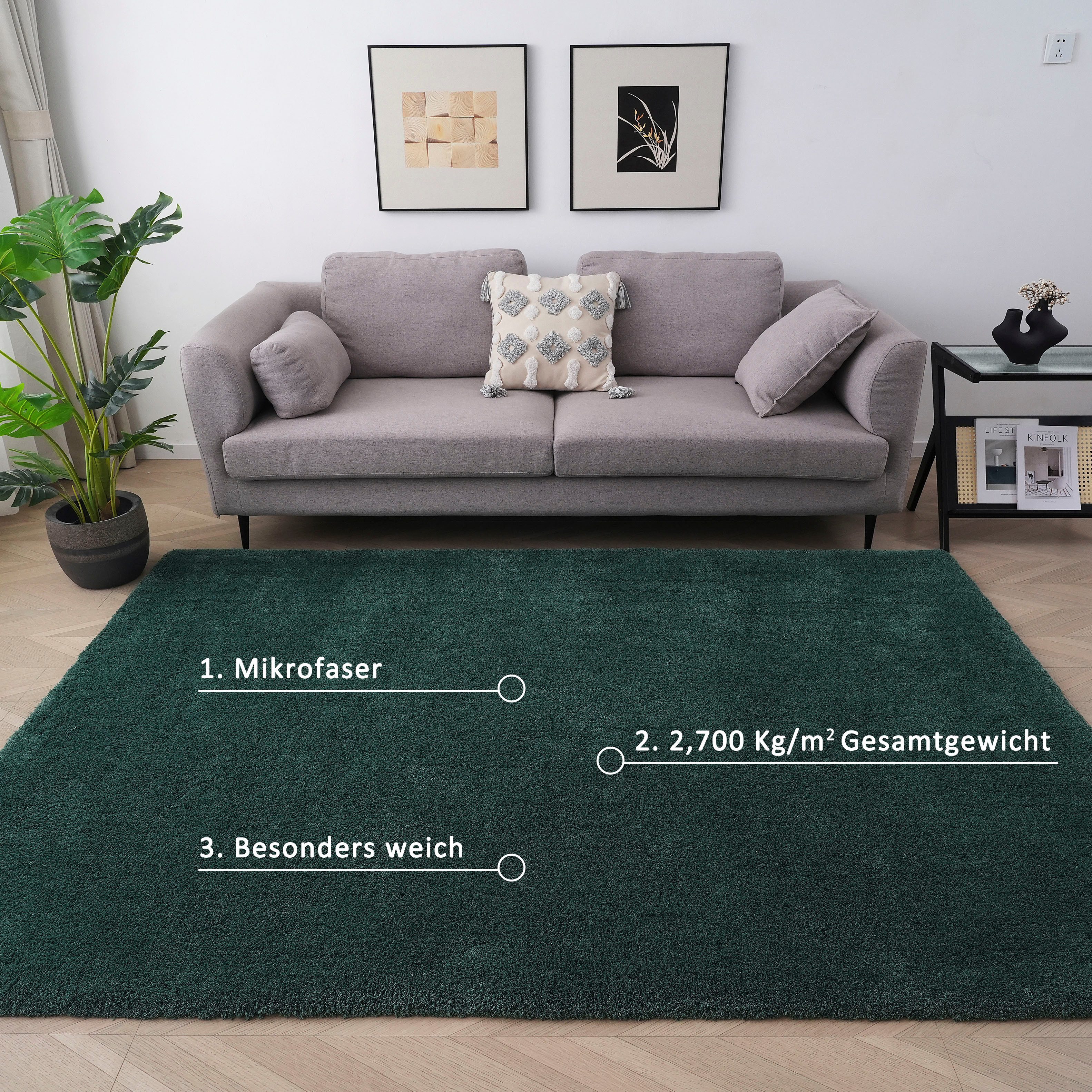 my home Hoogpolig vloerkleed Microvezeltapijt Magong, bijzonder zacht, zeer fijne pool uni, woonkamer, slaapkamer, kinderkamer, ook rond en als loper