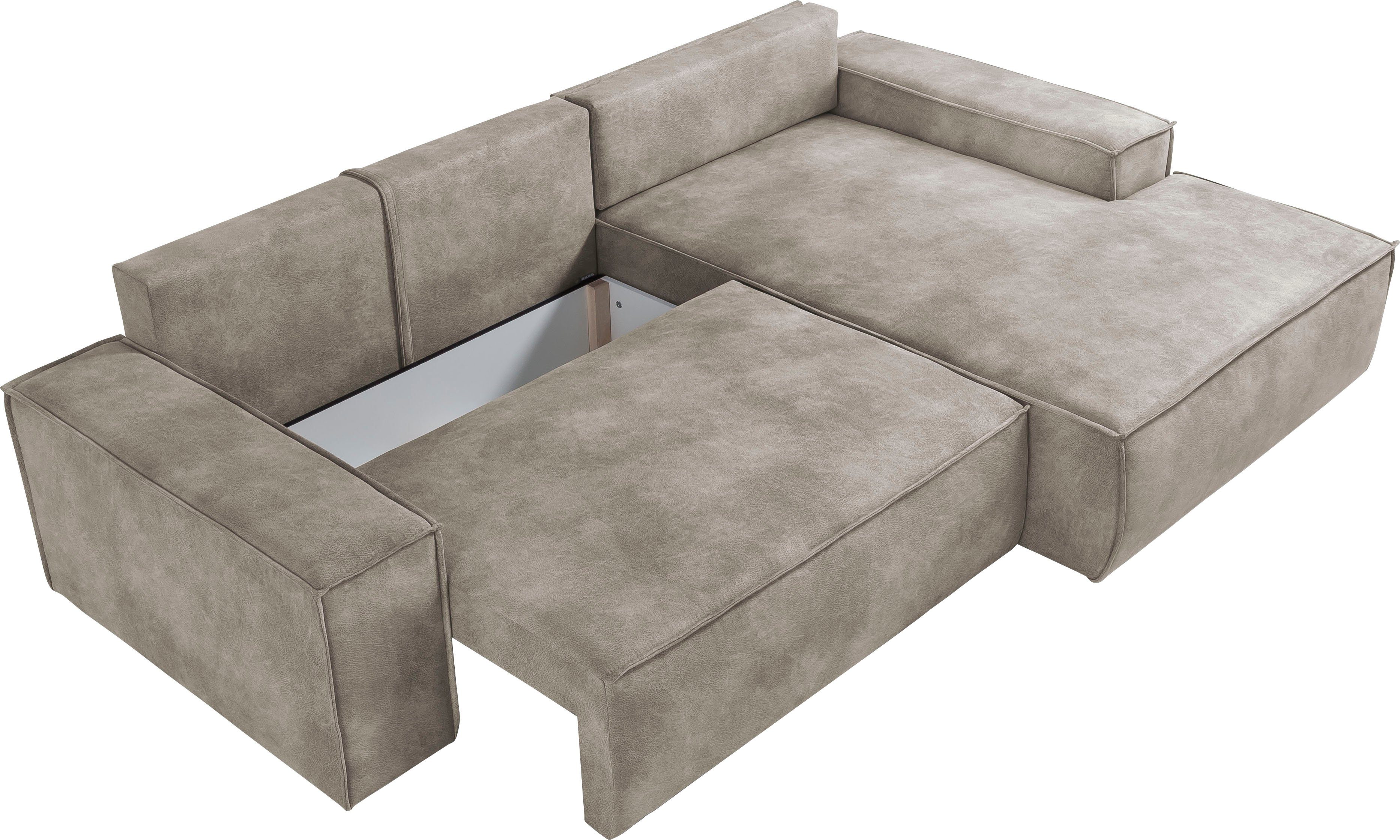 Home affaire Hoekbank SHERWOOD bedbank 267 cm, L-model, Slaapfunctie met bedlade (210x136 cm), cord, vintage, fluweel